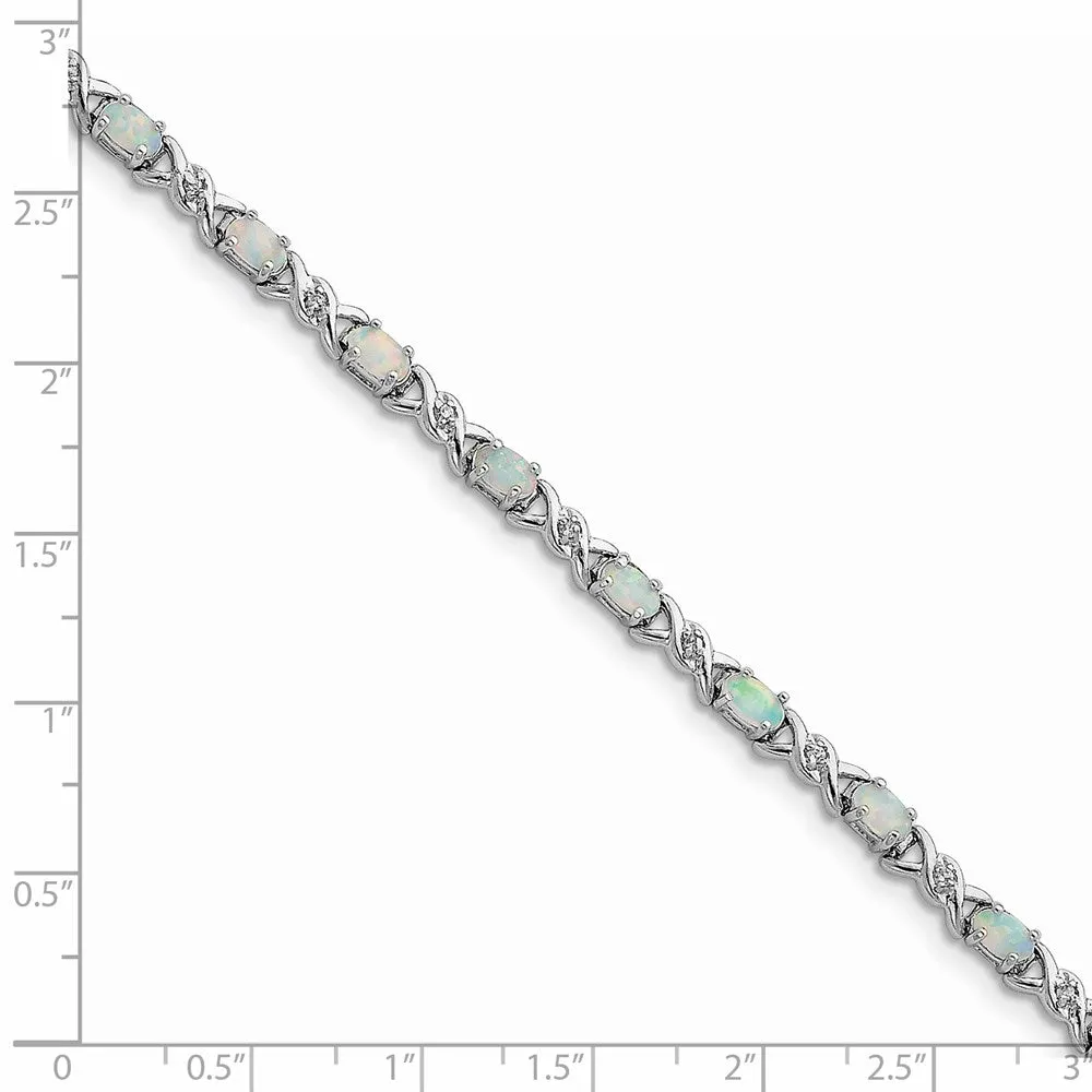 Sterling Silver Opal and Cubic Zirconia 7-inch 5MM Tennis Bracelet