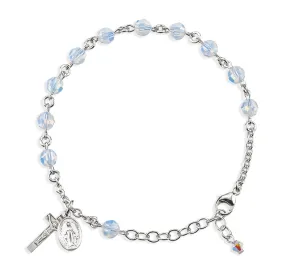 Sterling Silver Rosary Bracelet Created with 6mm Opal Finest Austrian Crystal Round Beads by HMH - B8550OP