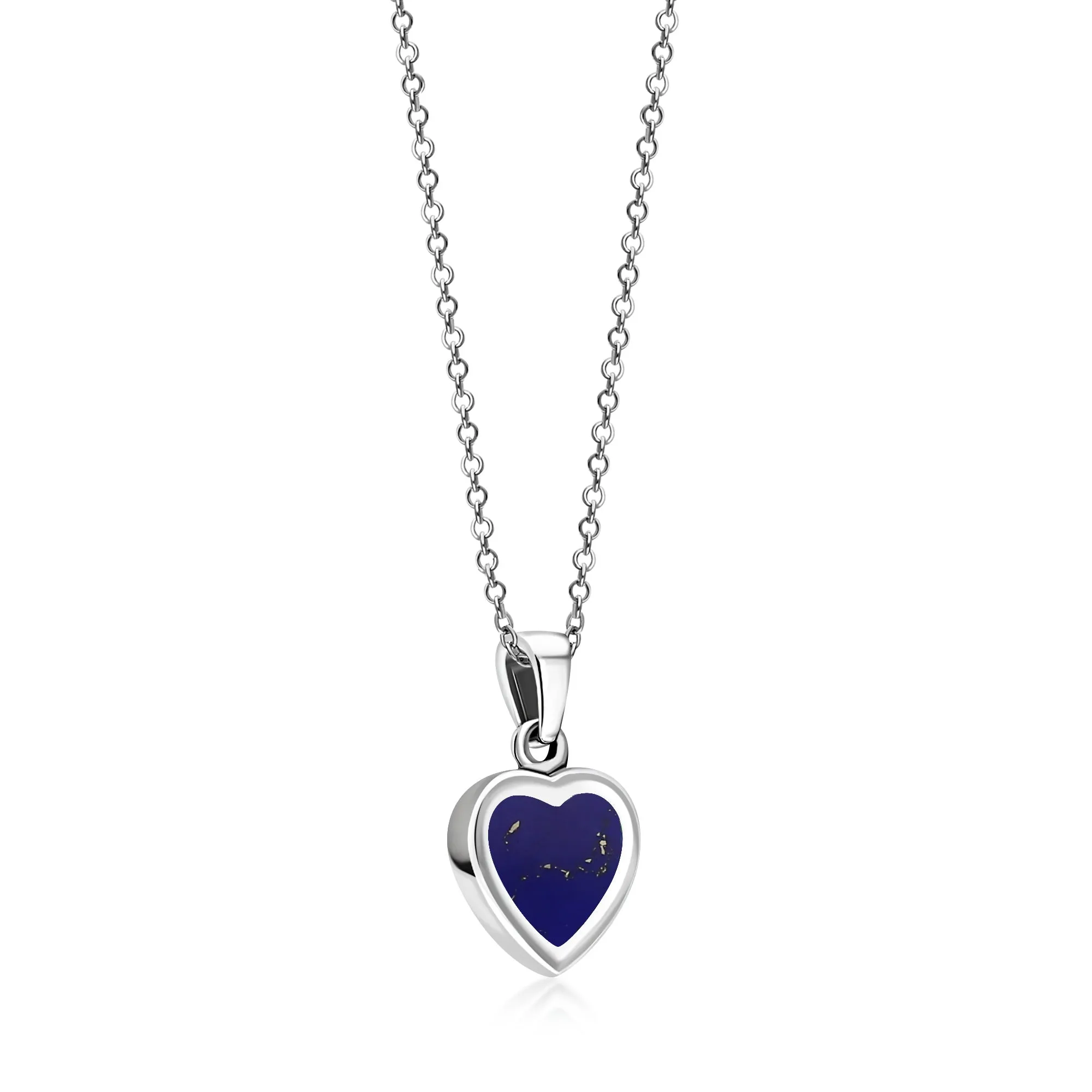 Sterling Silver Whitby Jet & Lapis Lazuli Double Sided Heart Pendant