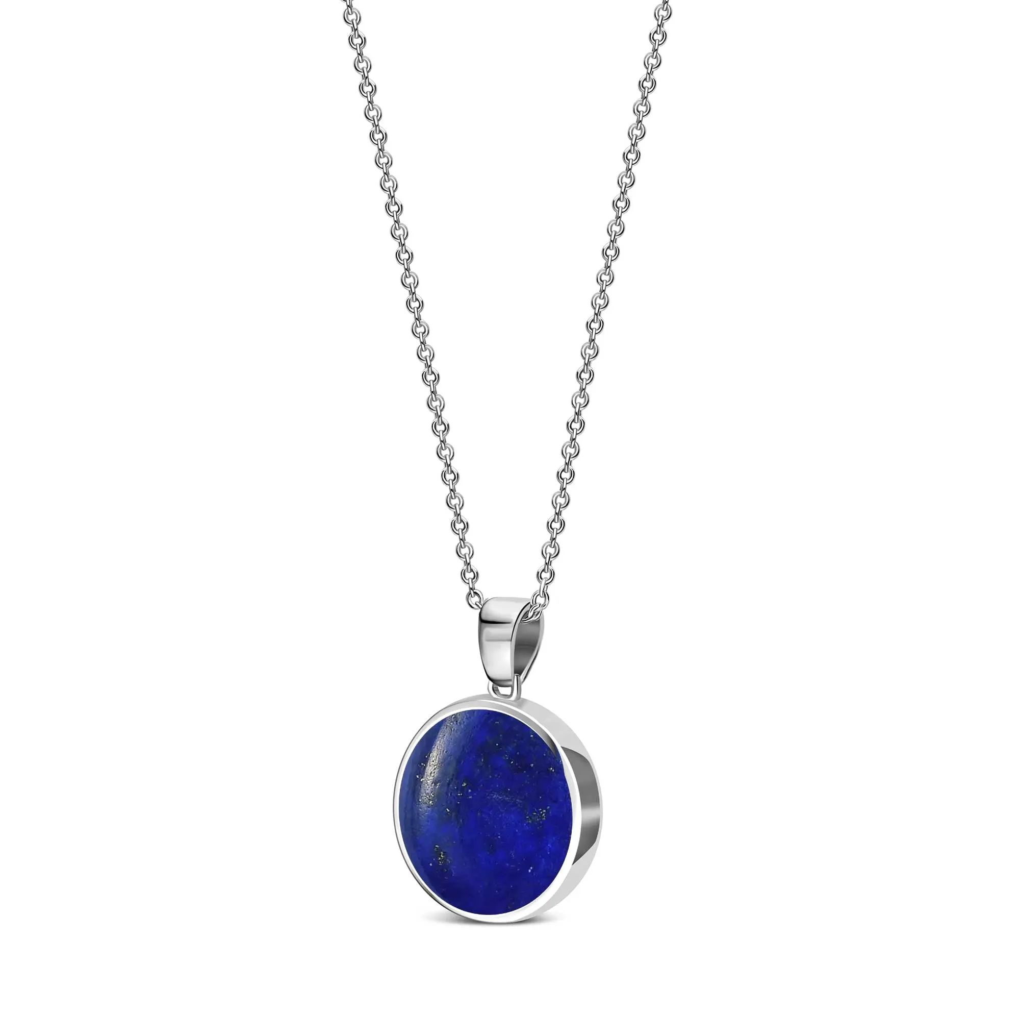 Sterling Silver Whitby Jet & Lapis Lazuli Round Double Sided Pendant