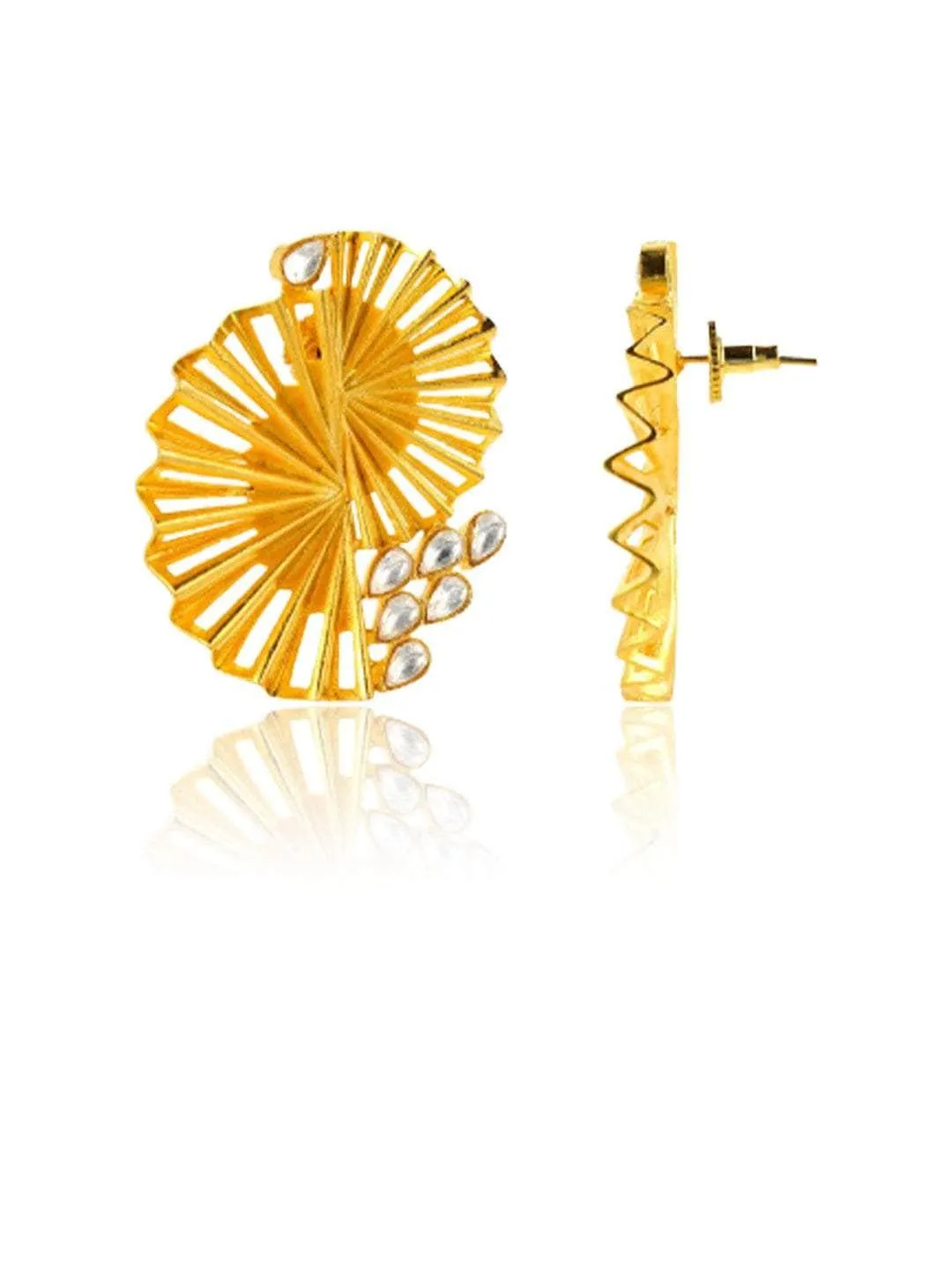 Stripped Offset Disc Gold Stud Earrings