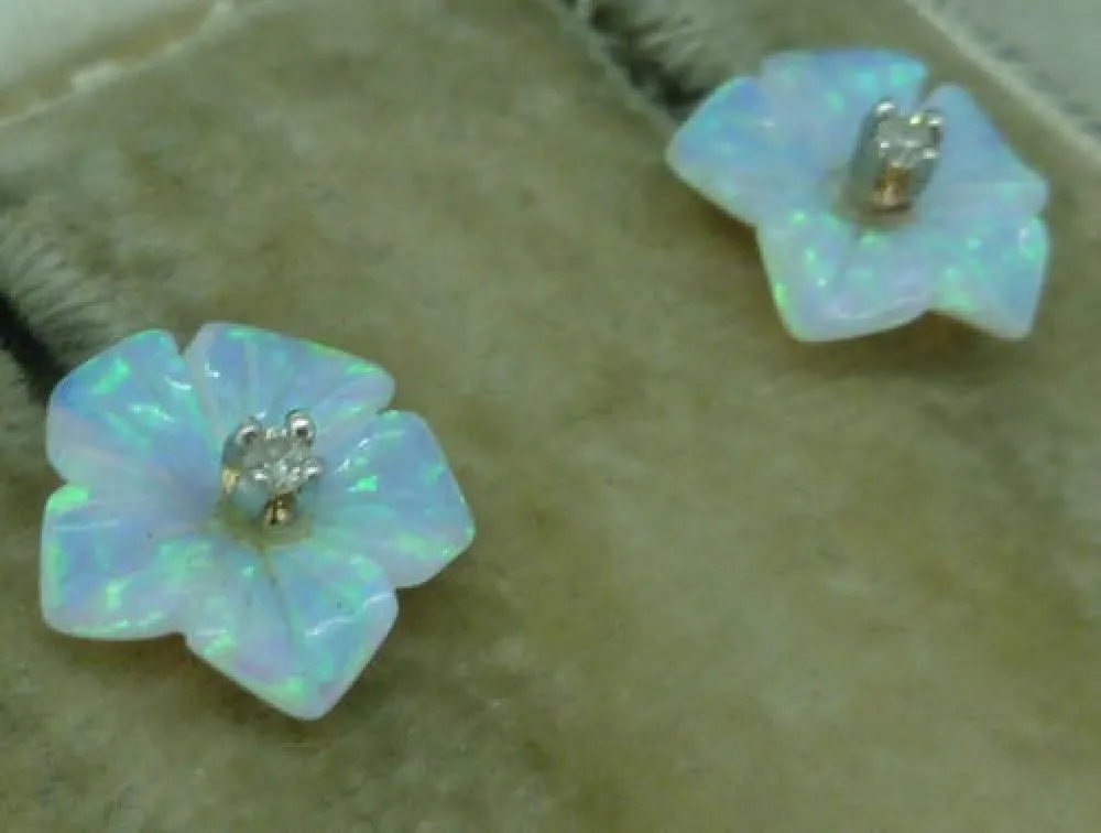 Stunning Large Opal & Diamond Flower Earring