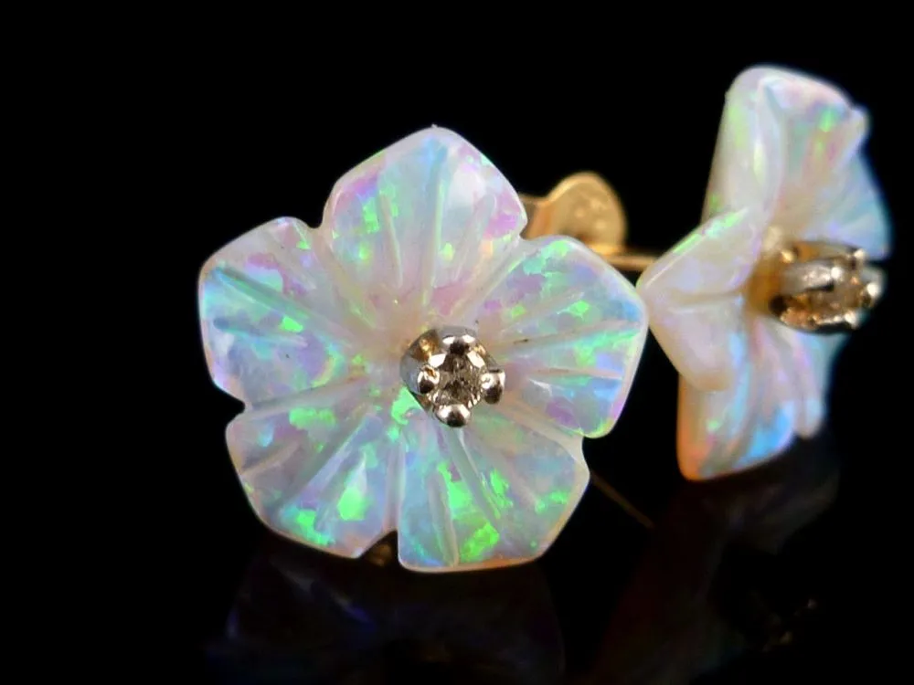 Stunning Large Opal & Diamond Flower Earring