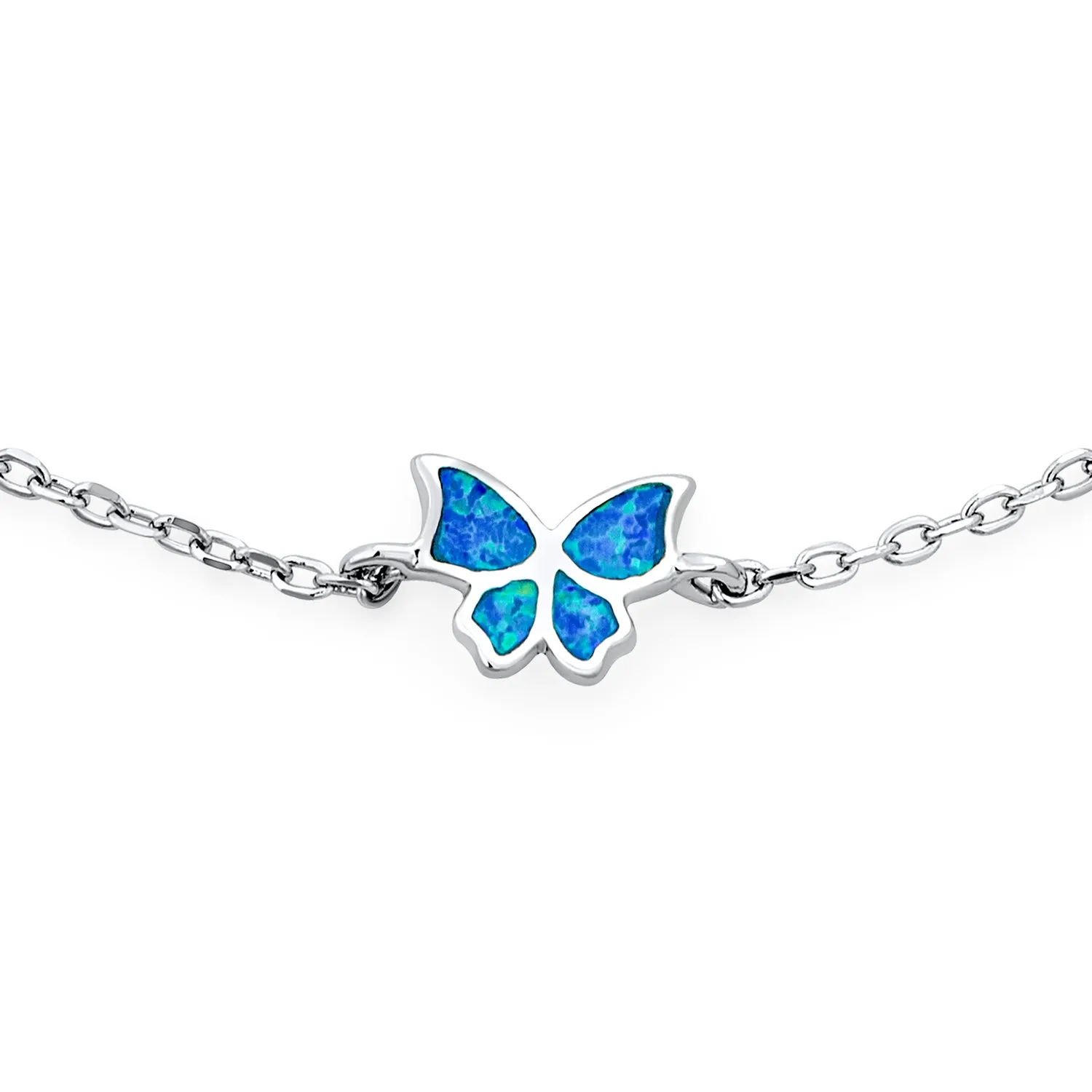 Summer Garden Butterfly Opal Charm Anklet Ankle Bracelet Sterling Silver 9-10 Inch