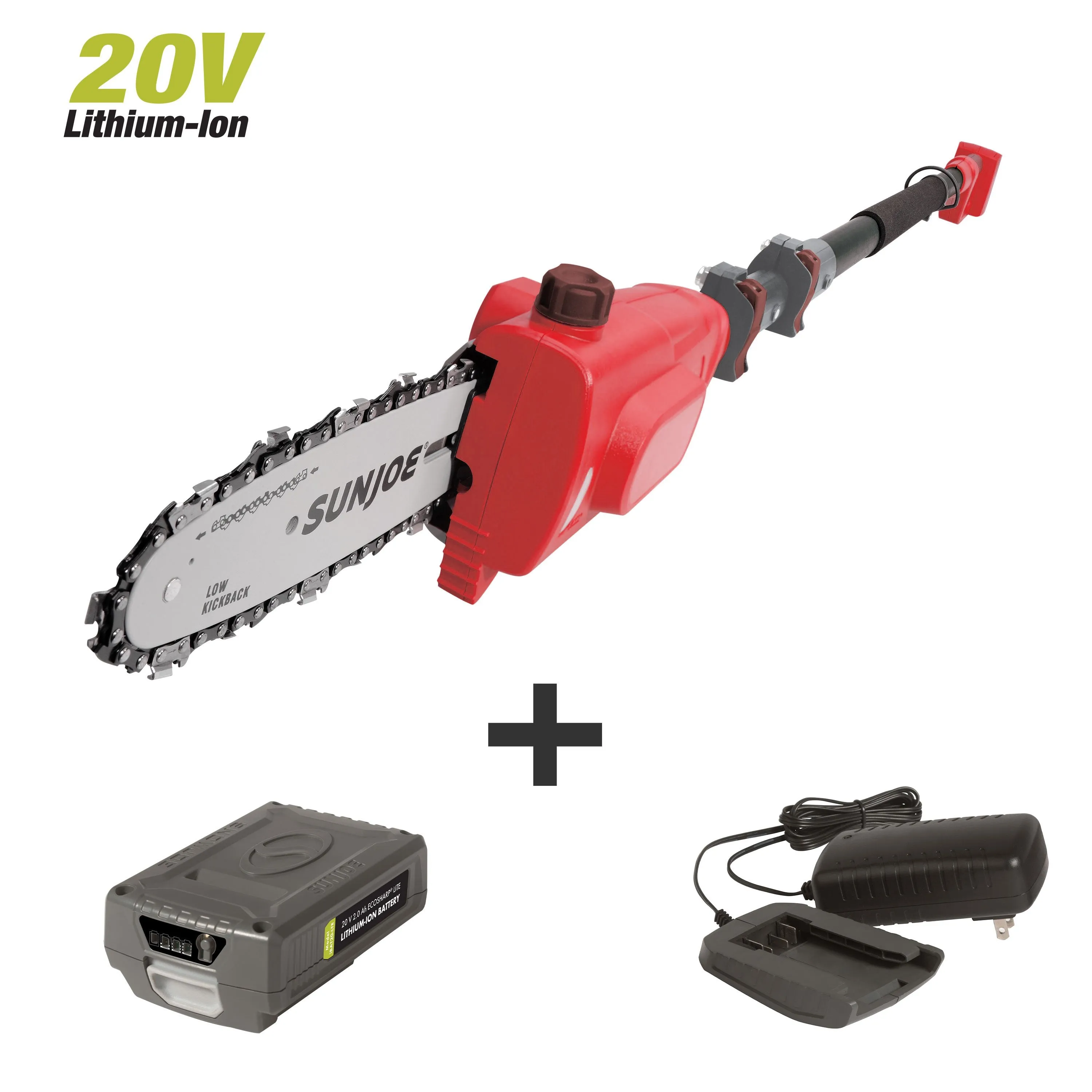 Sun Joe 20VIONLT-PS8-RED-RM 20-Volt iON Cordless Telescoping Pole Chain Saw Kit | 8-inch | W/ 2.5-Ah Battery and Charger (Red) (Certified Refurbished)