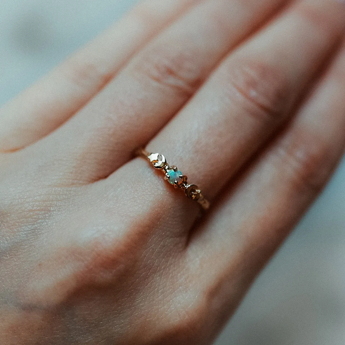 Sun, Moon & Stars Opal Ring - 14k White Gold