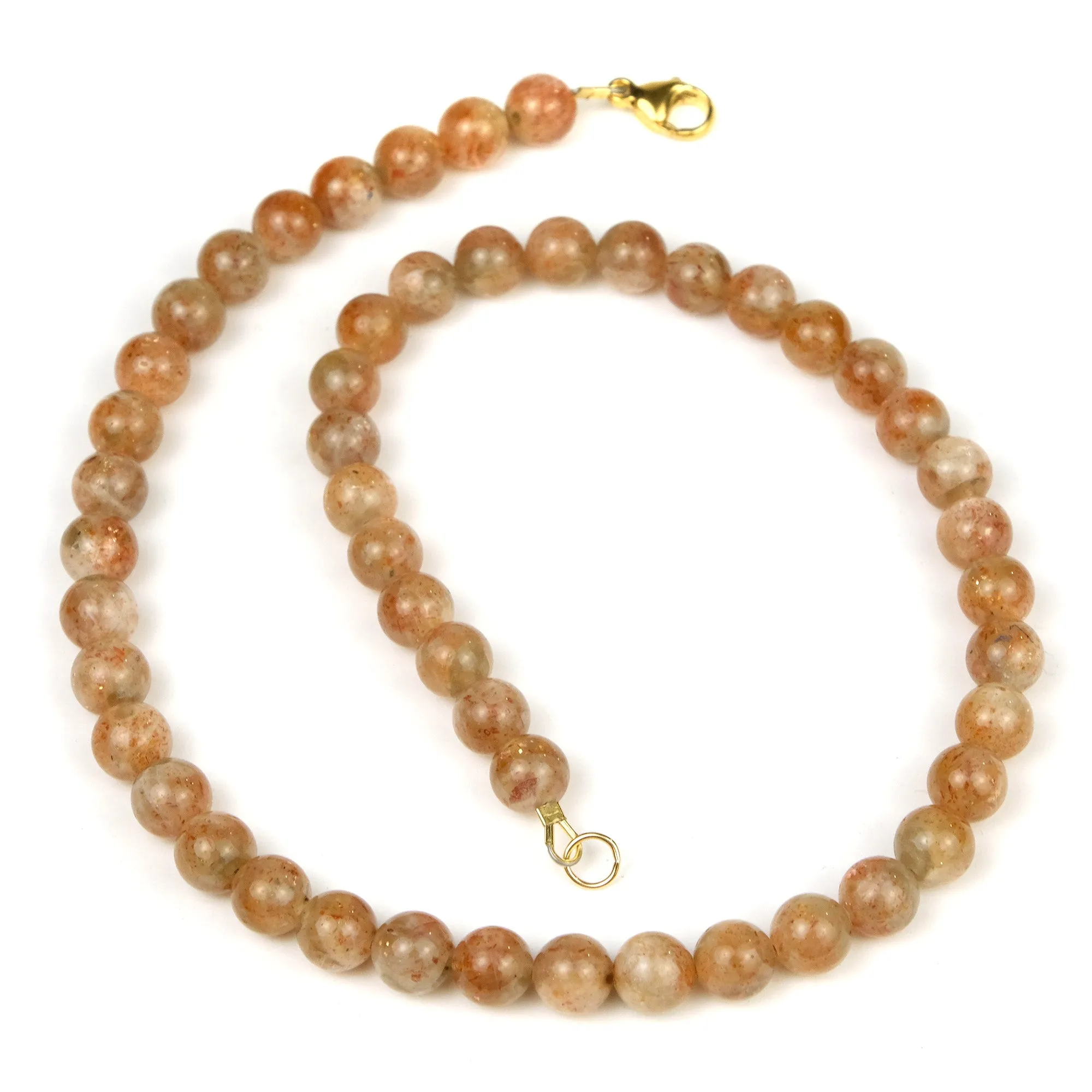 Sunstone 8mm Round Necklace with Gold Filled Trigger Clasp