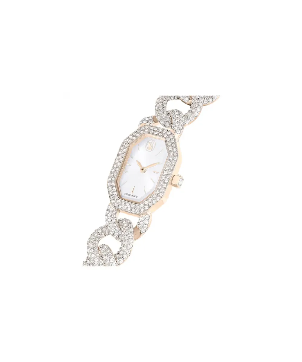 SWAROVSKI DEXTERA CHAIN WATCH, SWISS MADE, CRYSTAL BRACELET, WHITE, CHAMPAHNE GOLD-TONE FINISH