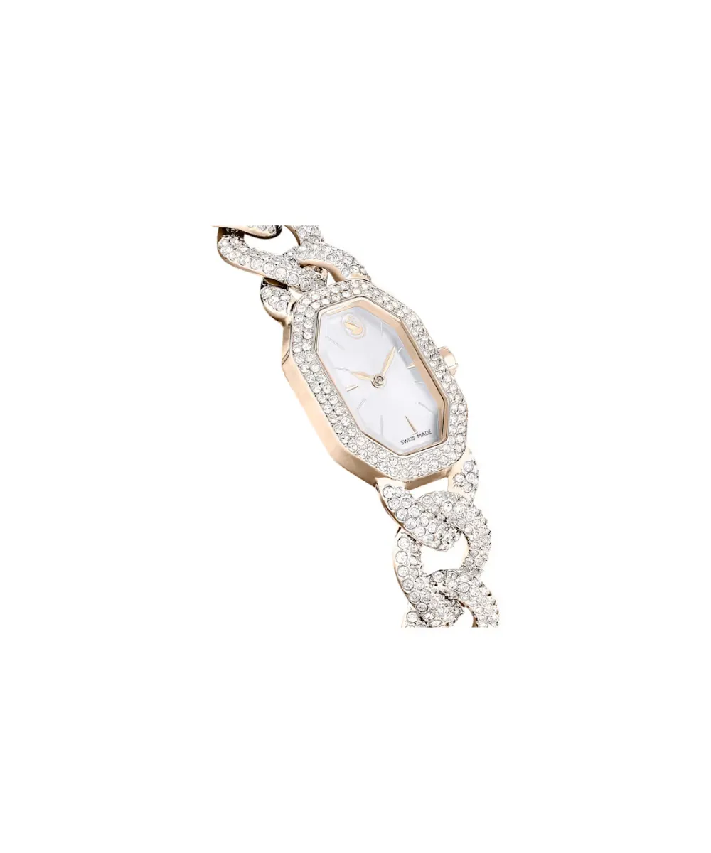 SWAROVSKI DEXTERA CHAIN WATCH, SWISS MADE, CRYSTAL BRACELET, WHITE, CHAMPAHNE GOLD-TONE FINISH