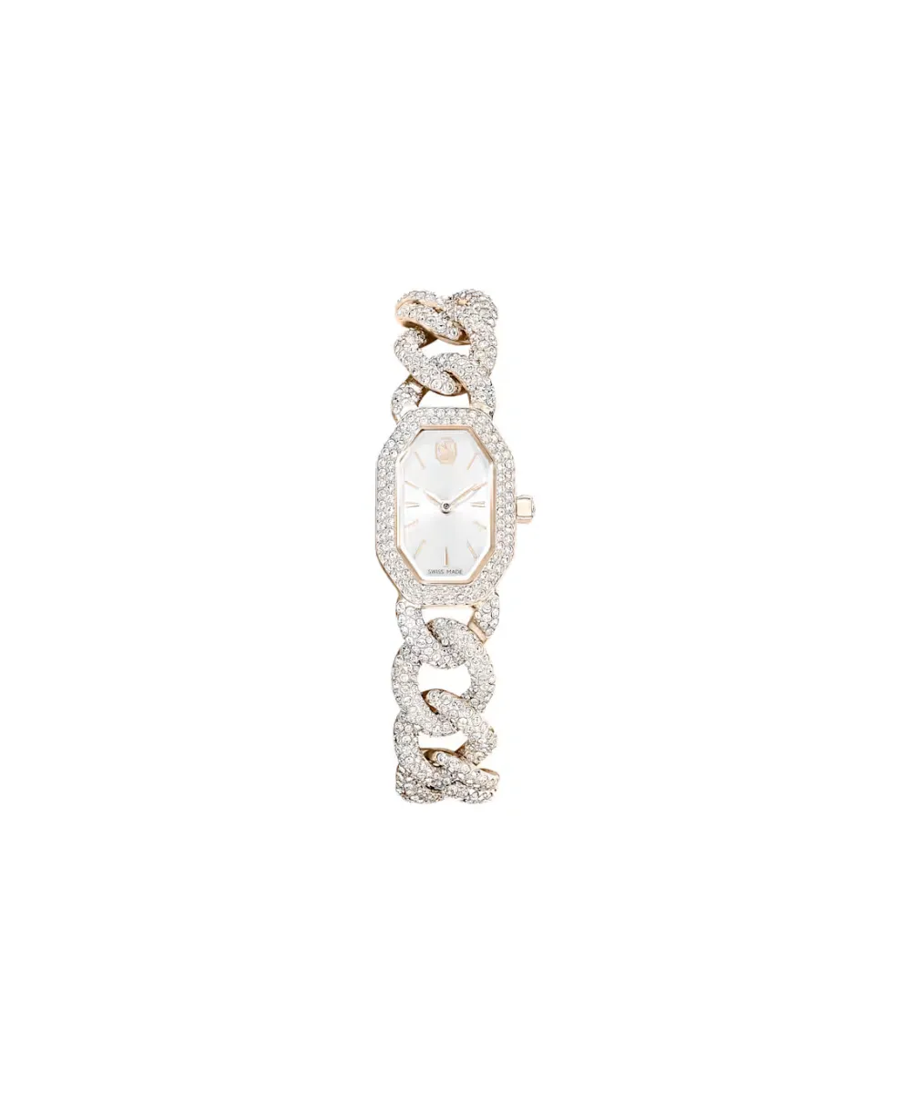 SWAROVSKI DEXTERA CHAIN WATCH, SWISS MADE, CRYSTAL BRACELET, WHITE, CHAMPAHNE GOLD-TONE FINISH