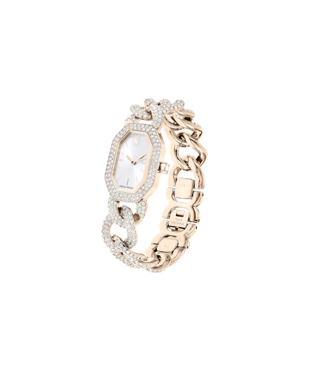 SWAROVSKI DEXTERA CHAIN WATCH, SWISS MADE, CRYSTAL BRACELET, WHITE, CHAMPAHNE GOLD-TONE FINISH