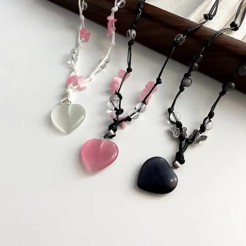 Sweet Opal Heart Pendant Matching Necklace SK497