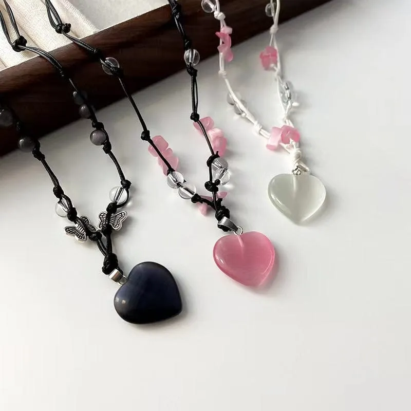 Sweet Opal Heart Pendant Matching Necklace SK497