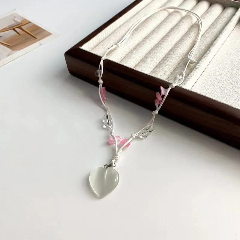 Sweet Opal Heart Pendant Matching Necklace SK497