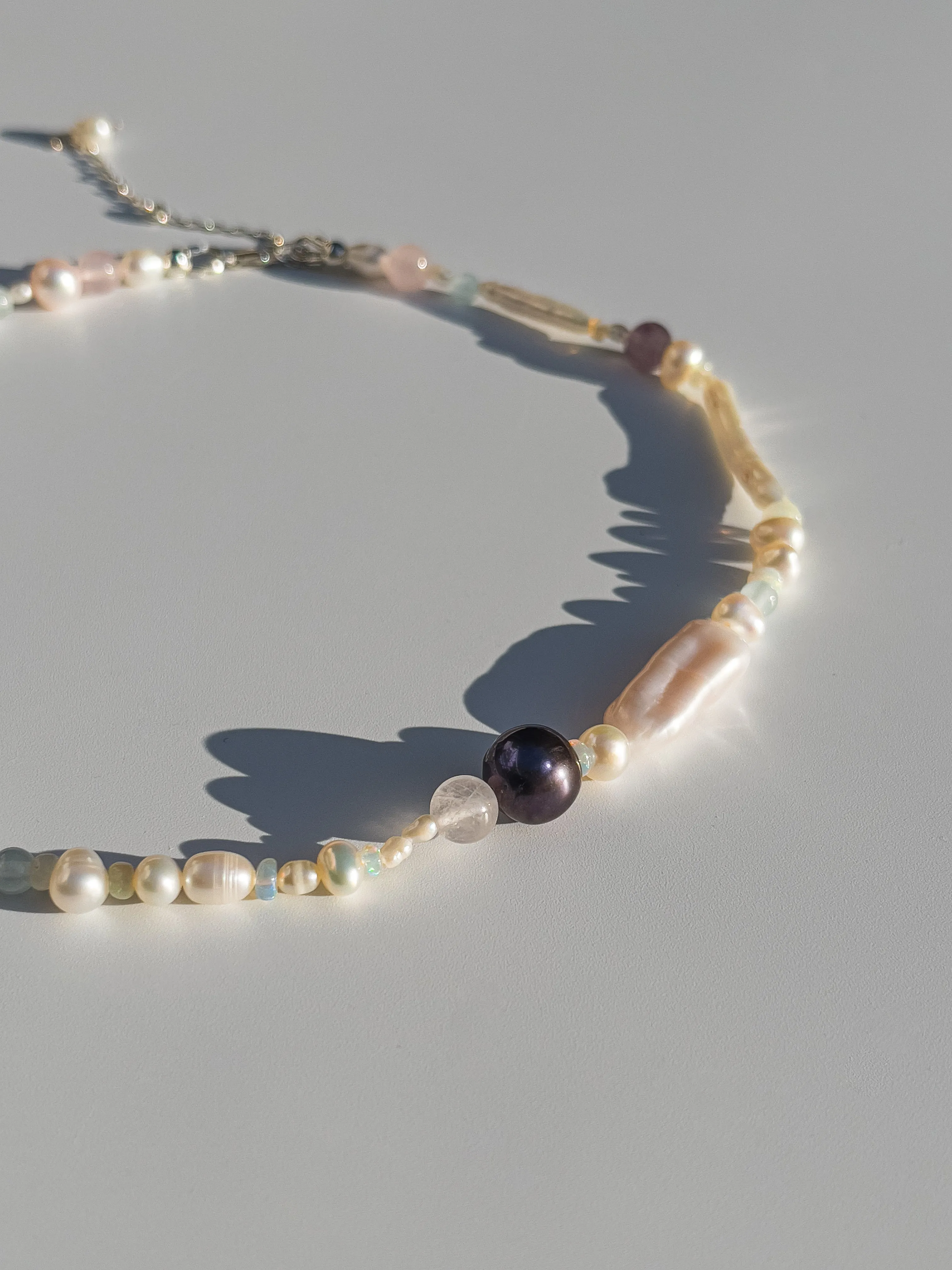 Tahitian Black Pearl & Opal Multi-Stone Choker Necklace