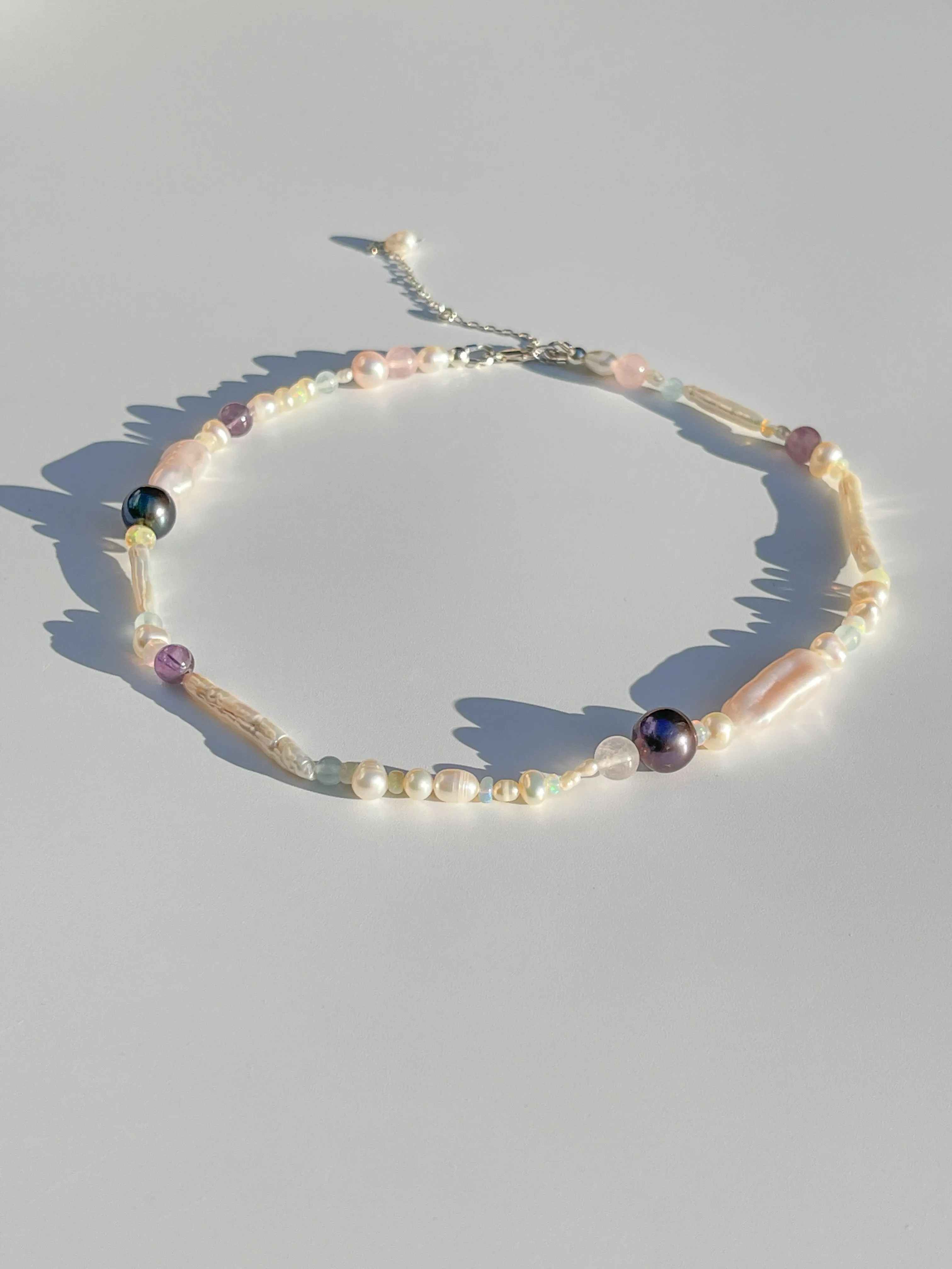 Tahitian Black Pearl & Opal Multi-Stone Choker Necklace