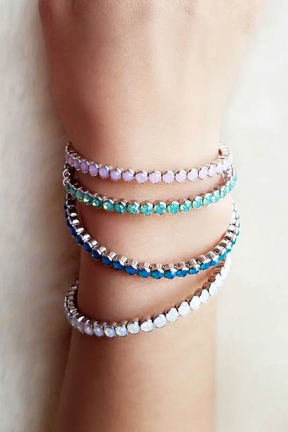 The Bali Rhinestone Stretch Cuff Bracelet in Blue