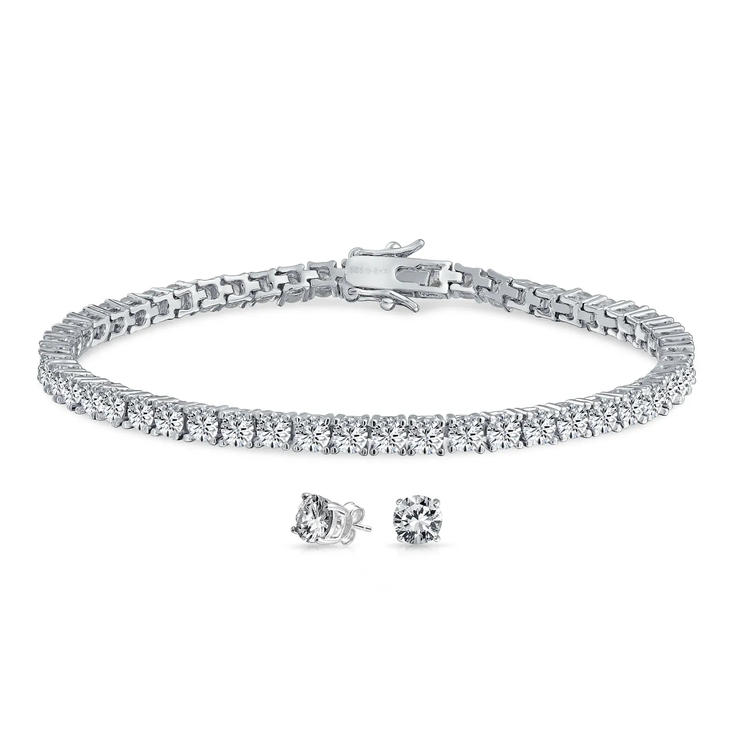 Traditional Bridal Jewelry 1 CT Solitaire Earrings & 10 CT CZ Tennis Bracelet