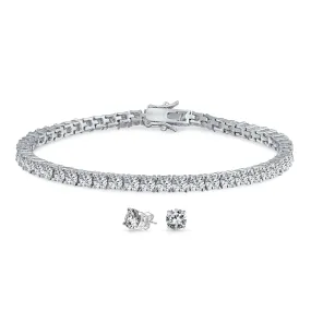 Traditional Bridal Jewelry 1 CT Solitaire Earrings & 10 CT CZ Tennis Bracelet