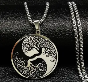 Tree of Life Enamel Stainless Steel Chain Necklaces for Men Women Silver Color Necklace Jewelry