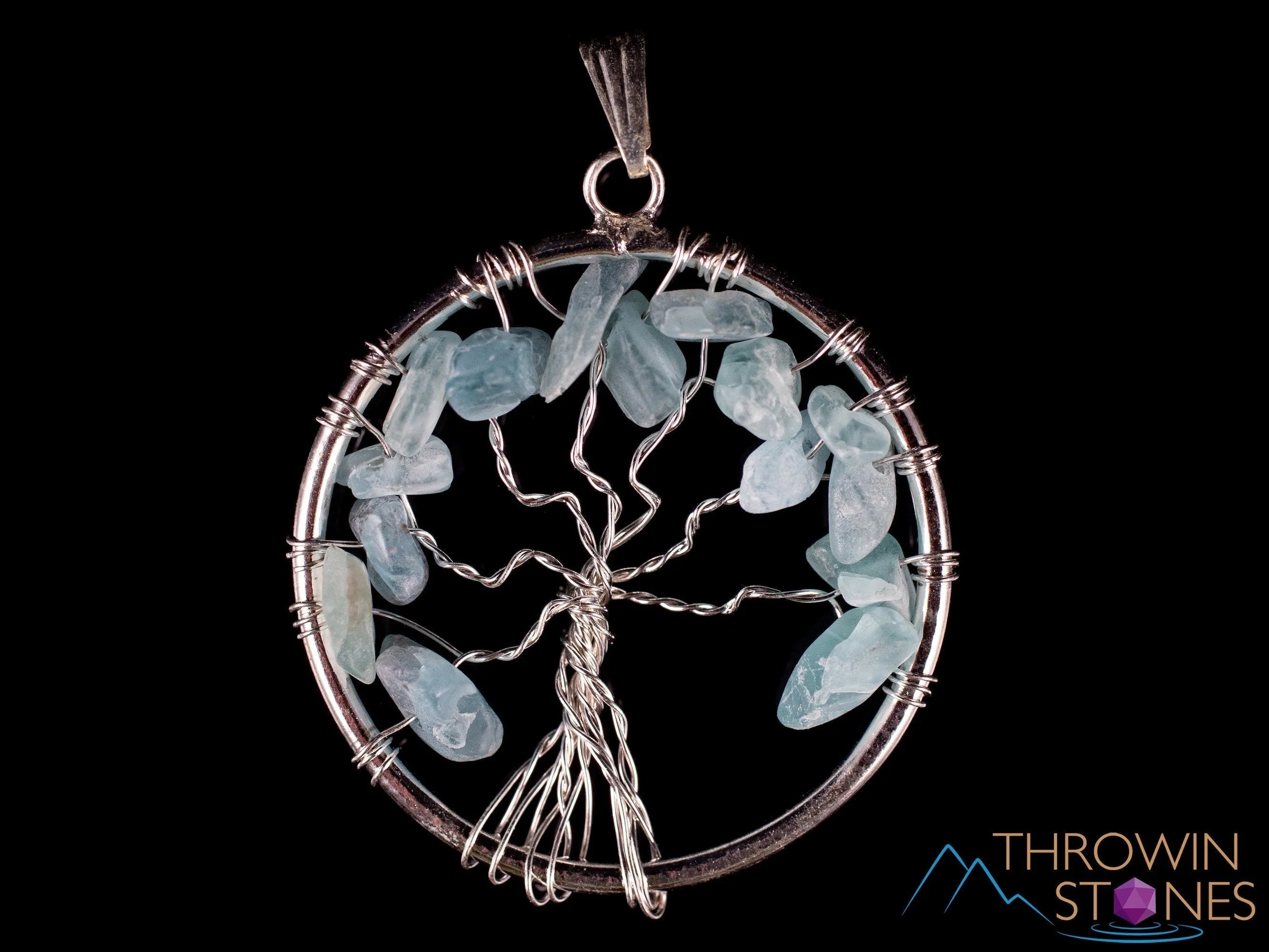 Tree of Life Pendant, Crystal Pendant - LAPIS Lazuli, TIGERS Eye, AQUAMARINE - Handmade Jewelry, Wire Wrapped Jewelry, E2004