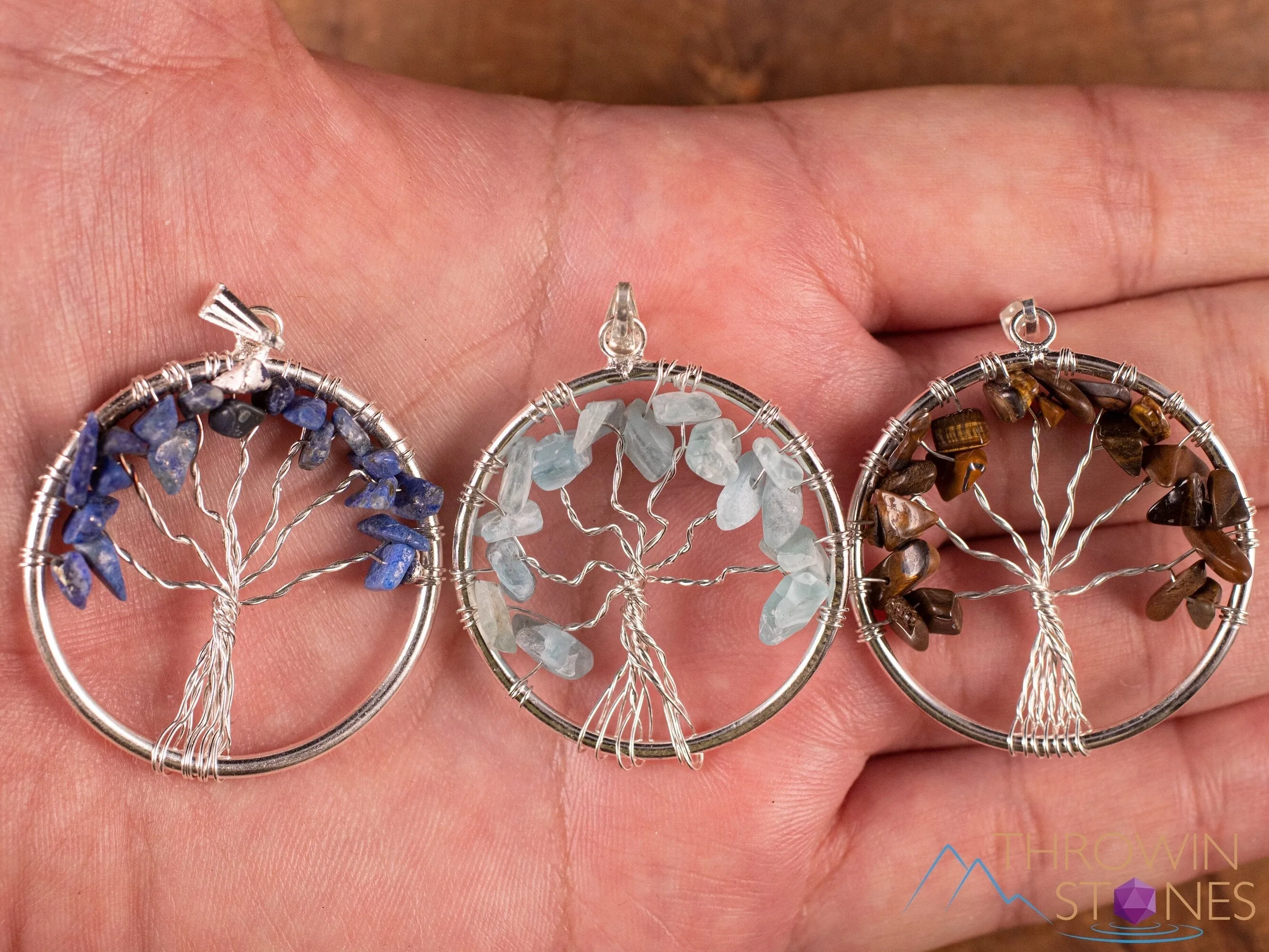 Tree of Life Pendant, Crystal Pendant - LAPIS Lazuli, TIGERS Eye, AQUAMARINE - Handmade Jewelry, Wire Wrapped Jewelry, E2004