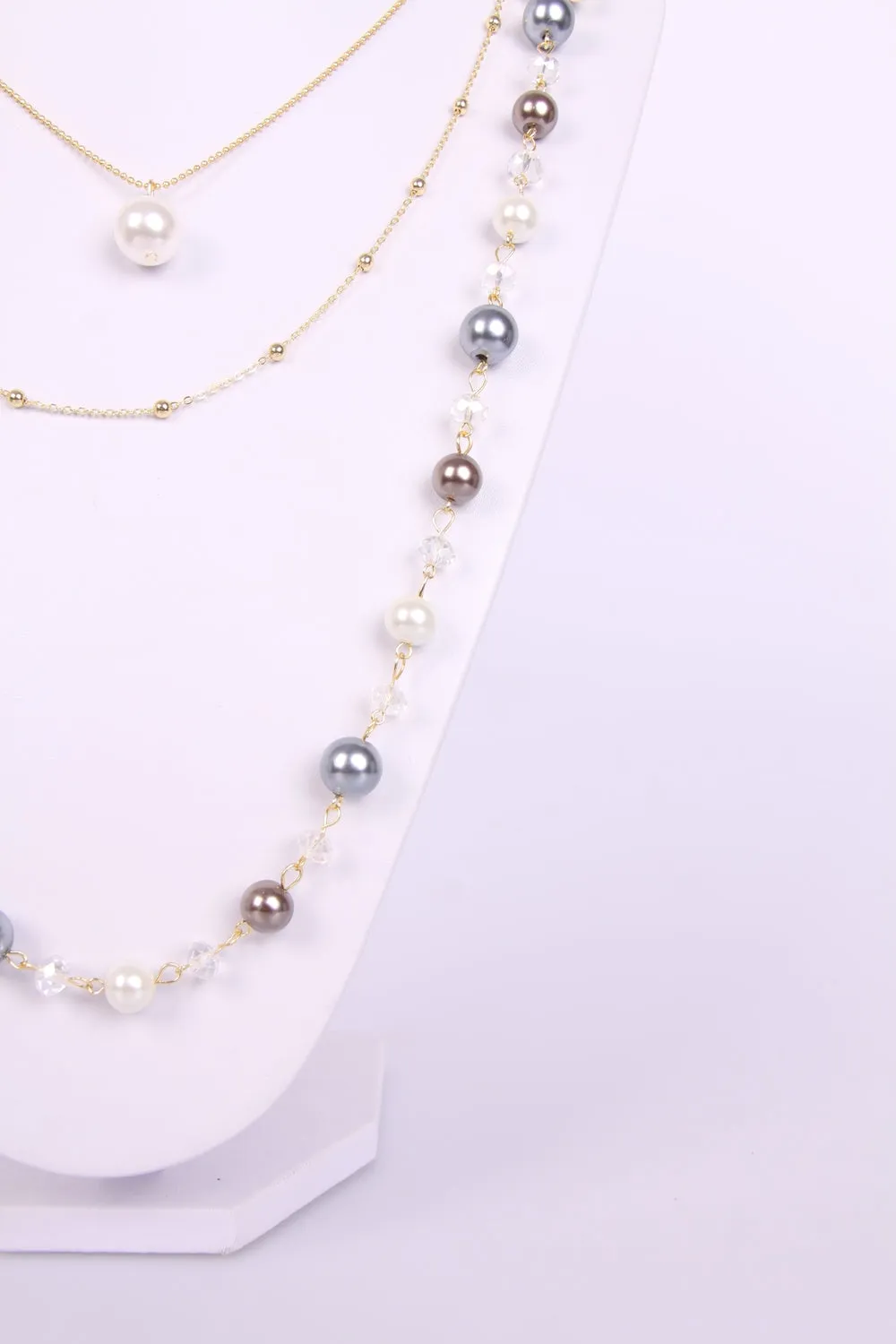 Trendy Pearl and Jewel Flower Layered Long Necklace