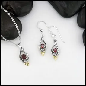 Trinity Knot Pendant and Earring set with Garnet