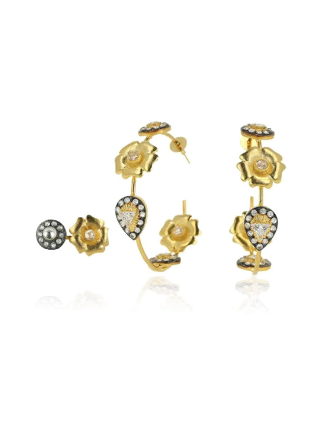 Two Tonned Flower Diamond Hoop Earring And Ring