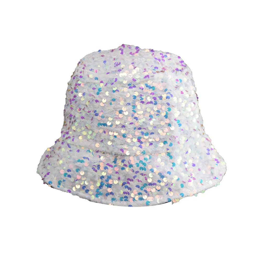 Unisex Reservible Sequins Print Boonie Bucket Hat Cap Brim Outdoor Sun Safari Camping Fishing