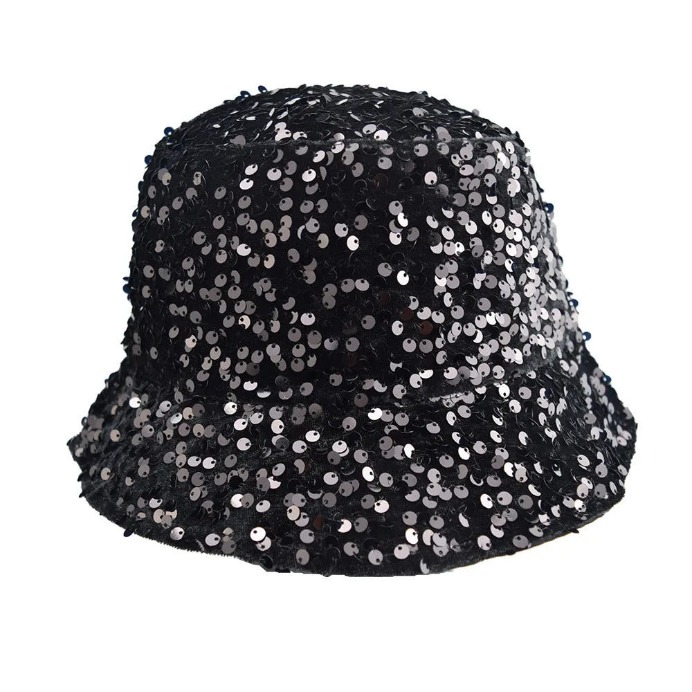 Unisex Reservible Sequins Print Boonie Bucket Hat Cap Brim Outdoor Sun Safari Camping Fishing