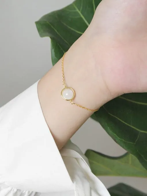 Vibes Round Gemstone 18k Gold Plated .925 Sterling Silver Bracelet