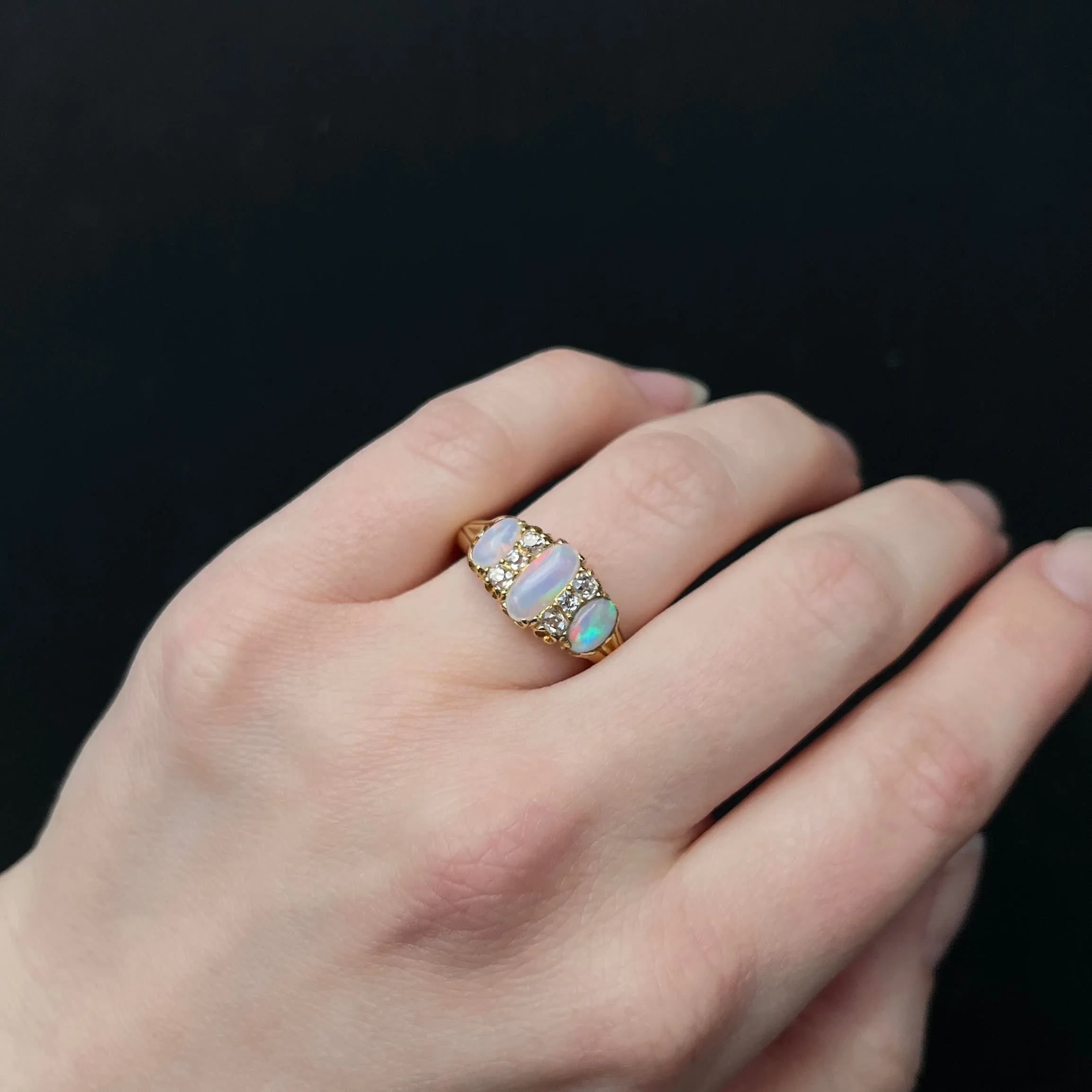 Victorian 0.75 CTW Opal and Old Mine Cut Diamond Ring