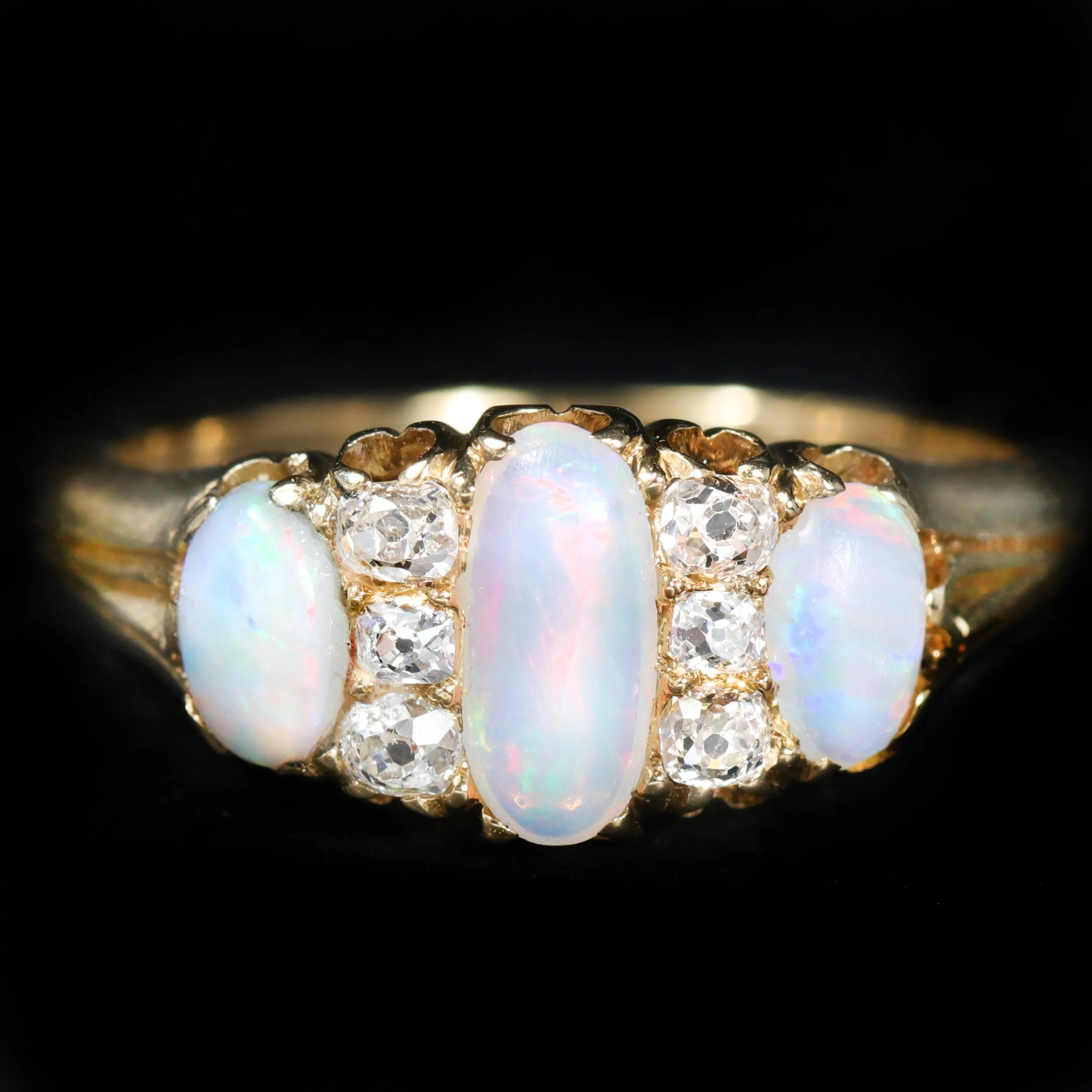 Victorian 0.75 CTW Opal and Old Mine Cut Diamond Ring