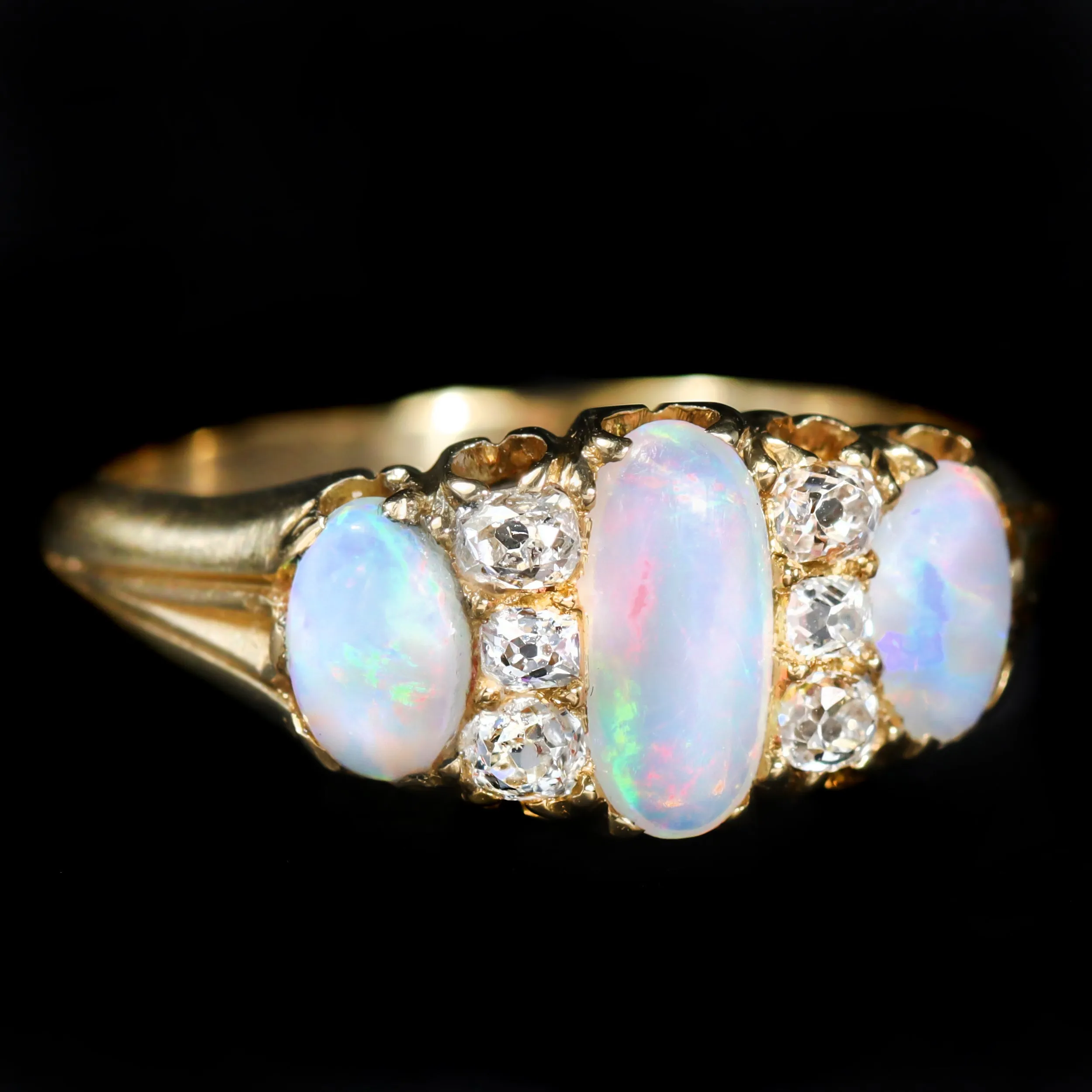 Victorian 0.75 CTW Opal and Old Mine Cut Diamond Ring