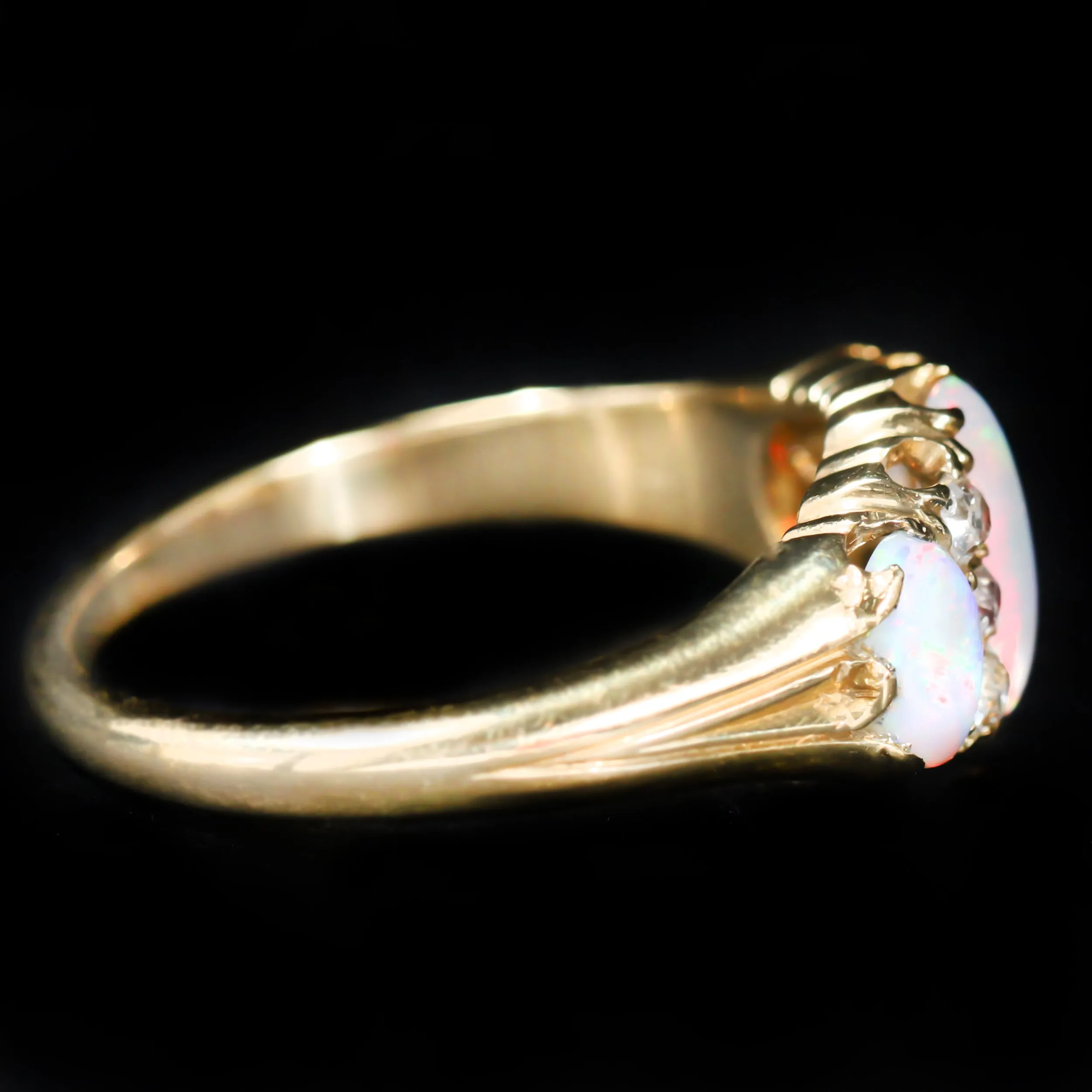 Victorian 0.75 CTW Opal and Old Mine Cut Diamond Ring