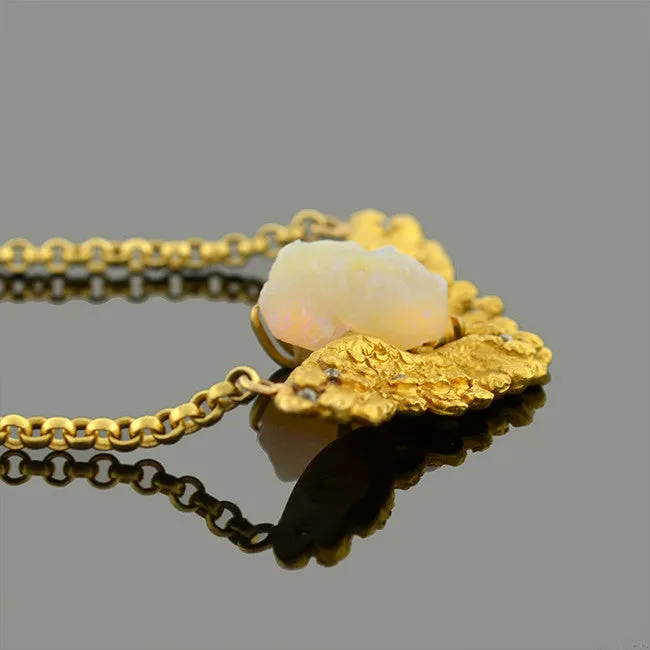 Victorian 18kt Carved Opal & Diamond Winged Cherub Necklace