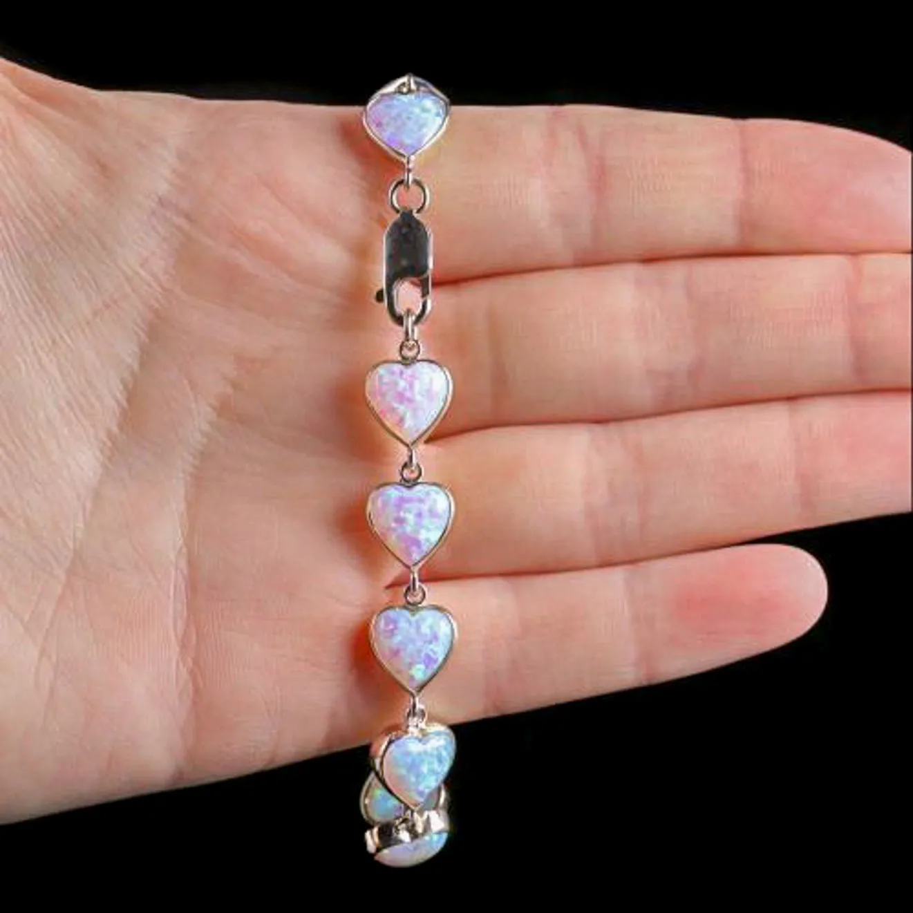 Victorian Style Opal Heart Bracelet 9Ct Rose Gold