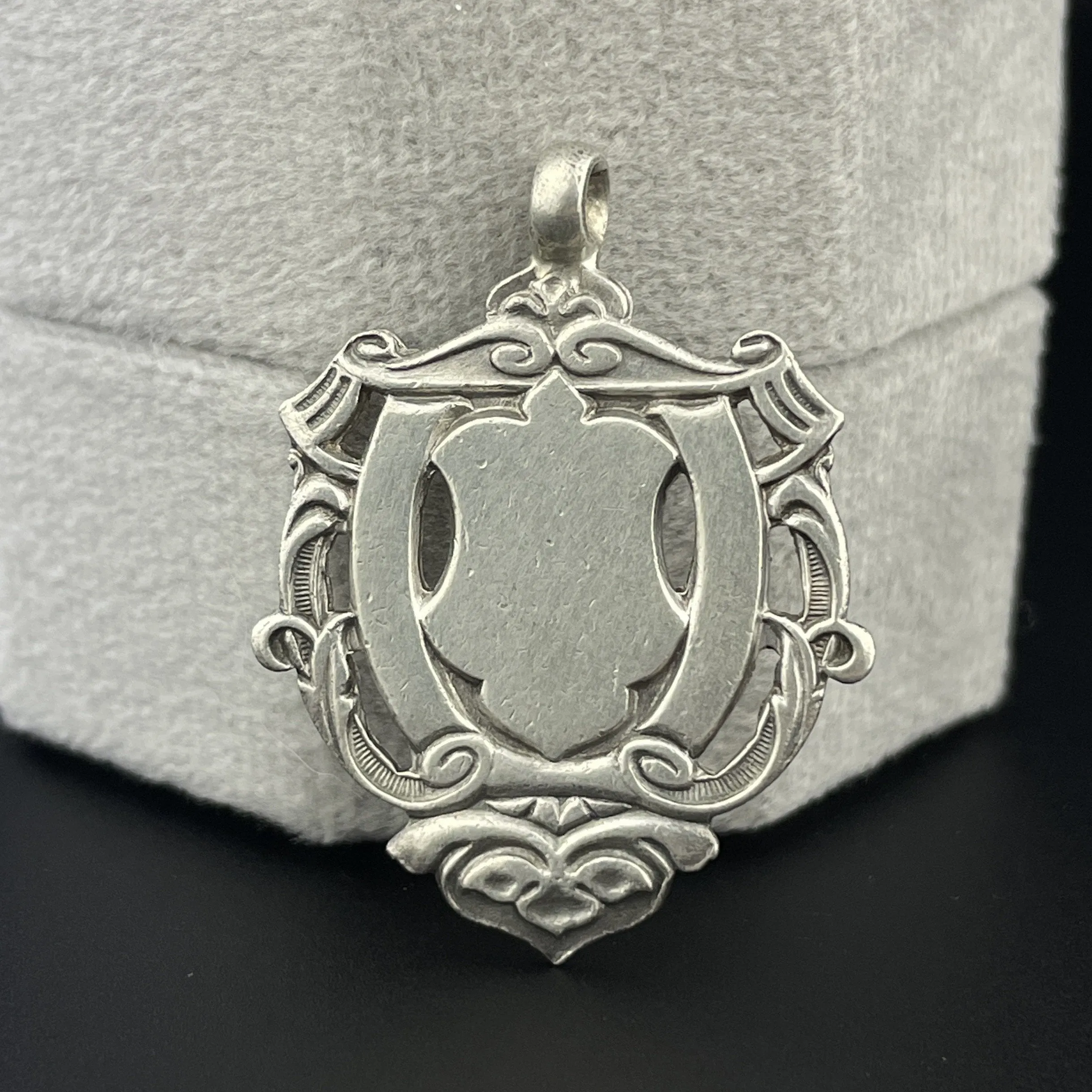 Vintage Edwardian Silver Shield Medallion Watch Fob Pendant