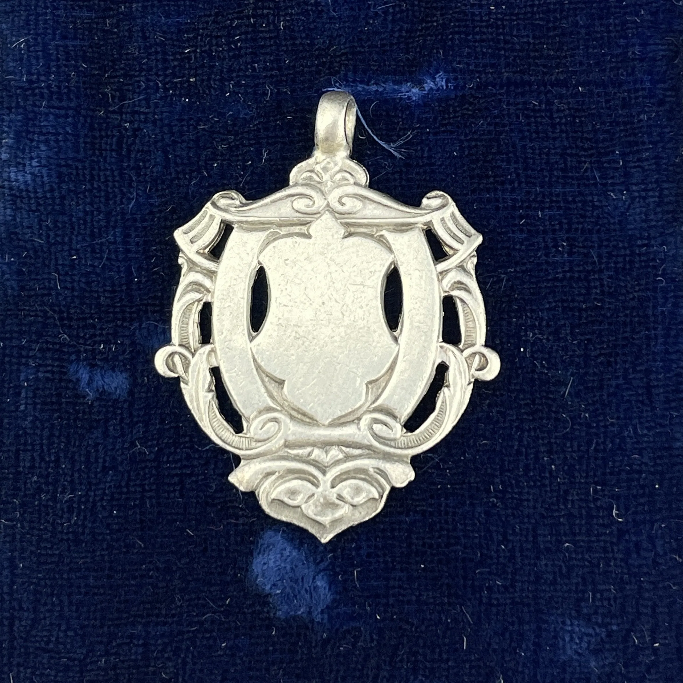 Vintage Edwardian Silver Shield Medallion Watch Fob Pendant