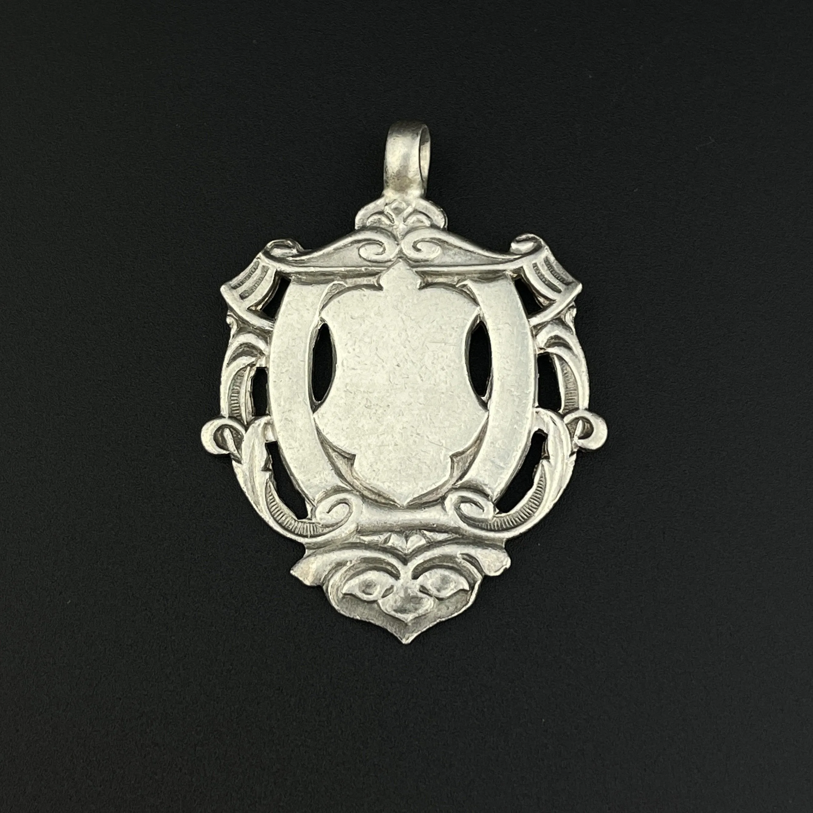 Vintage Edwardian Silver Shield Medallion Watch Fob Pendant