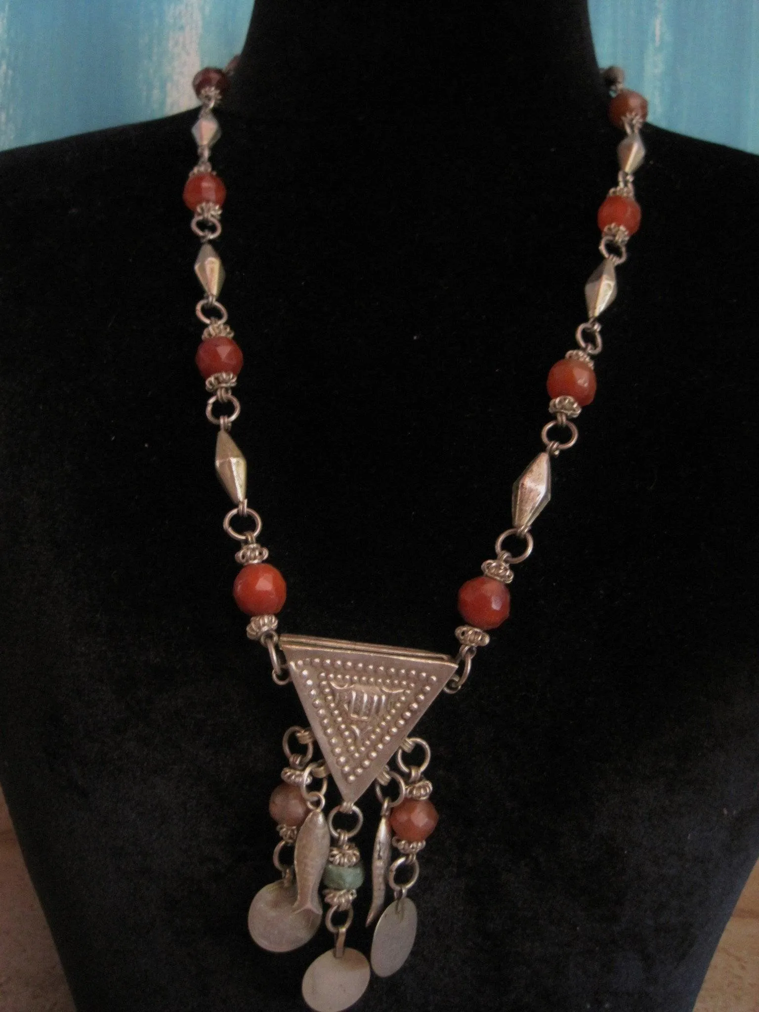 Vintage Egyptian Beaded Necklace with Zar Amulet