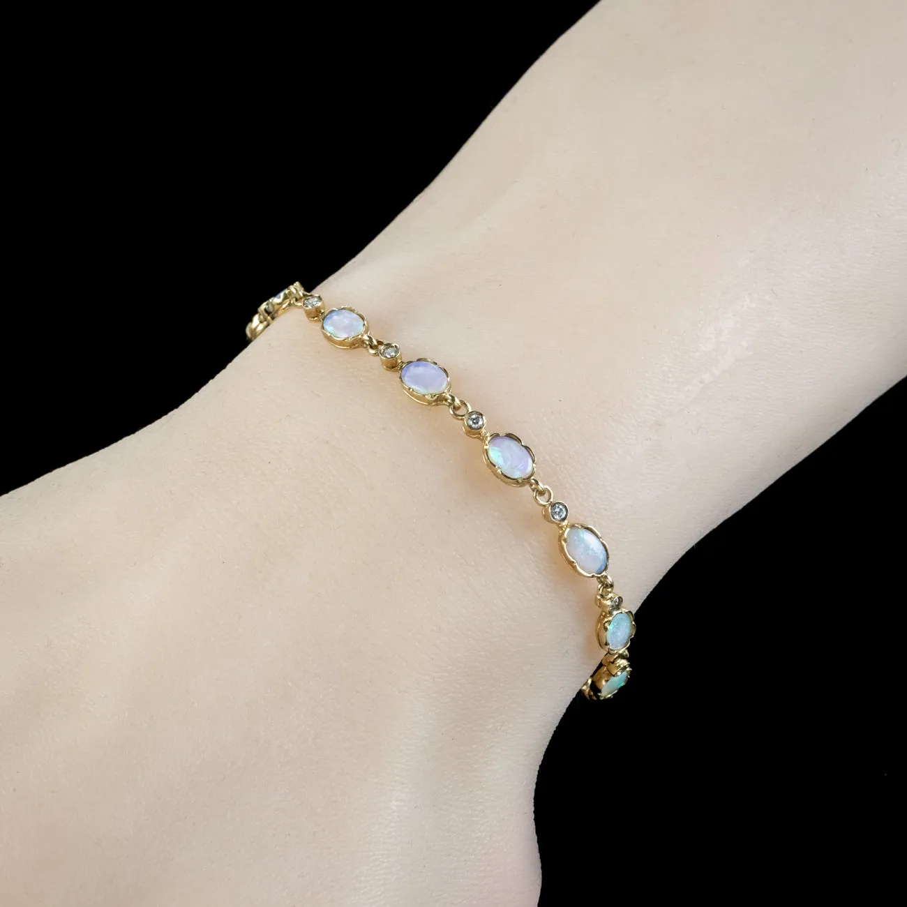 Vintage Opal Diamond Bracelet 9ct Gold Dated 1987