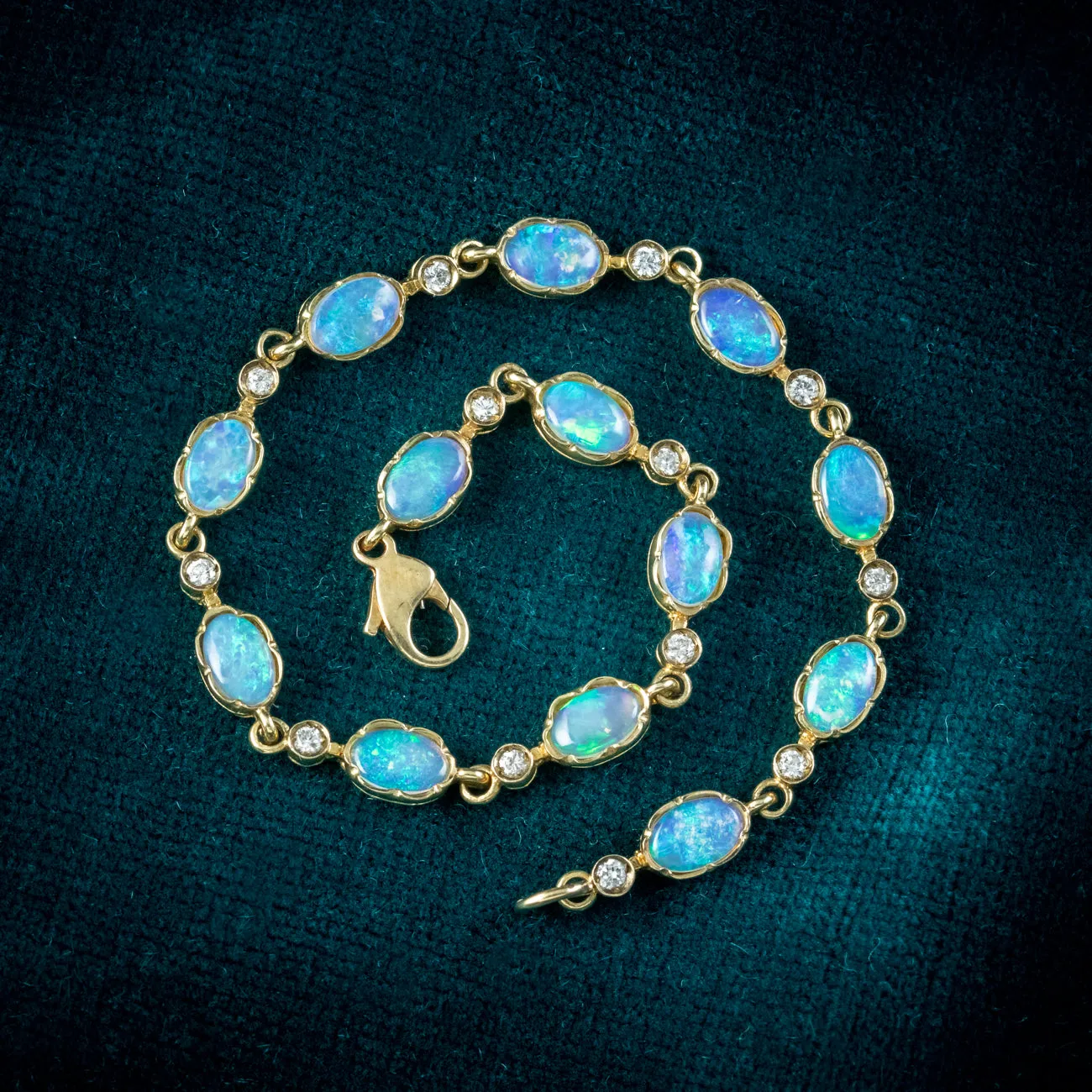 Vintage Opal Diamond Bracelet 9ct Gold Dated 1987