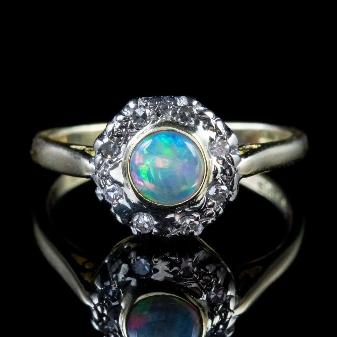 Vintage Opal Diamond Cluster Ring 18Ct Gold Dated 1964