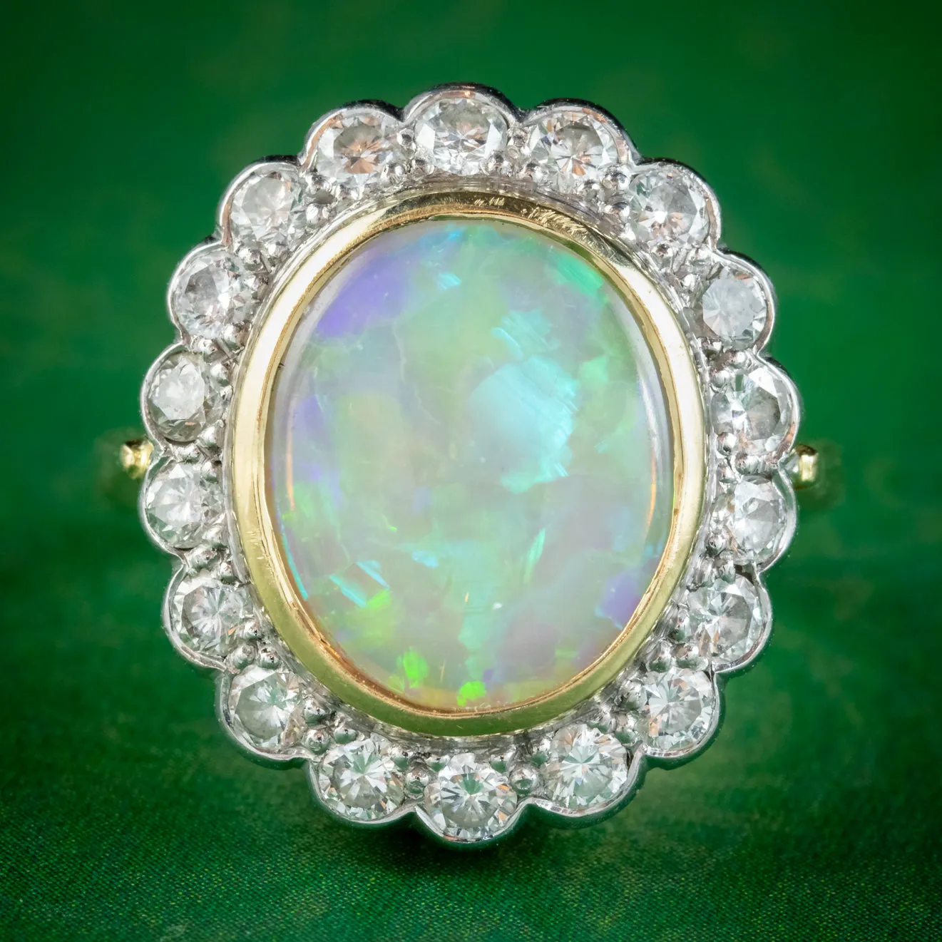 Vintage Opal Diamond Ring 18ct Gold 6ct Natural Opal 1.60ct Of Diamond