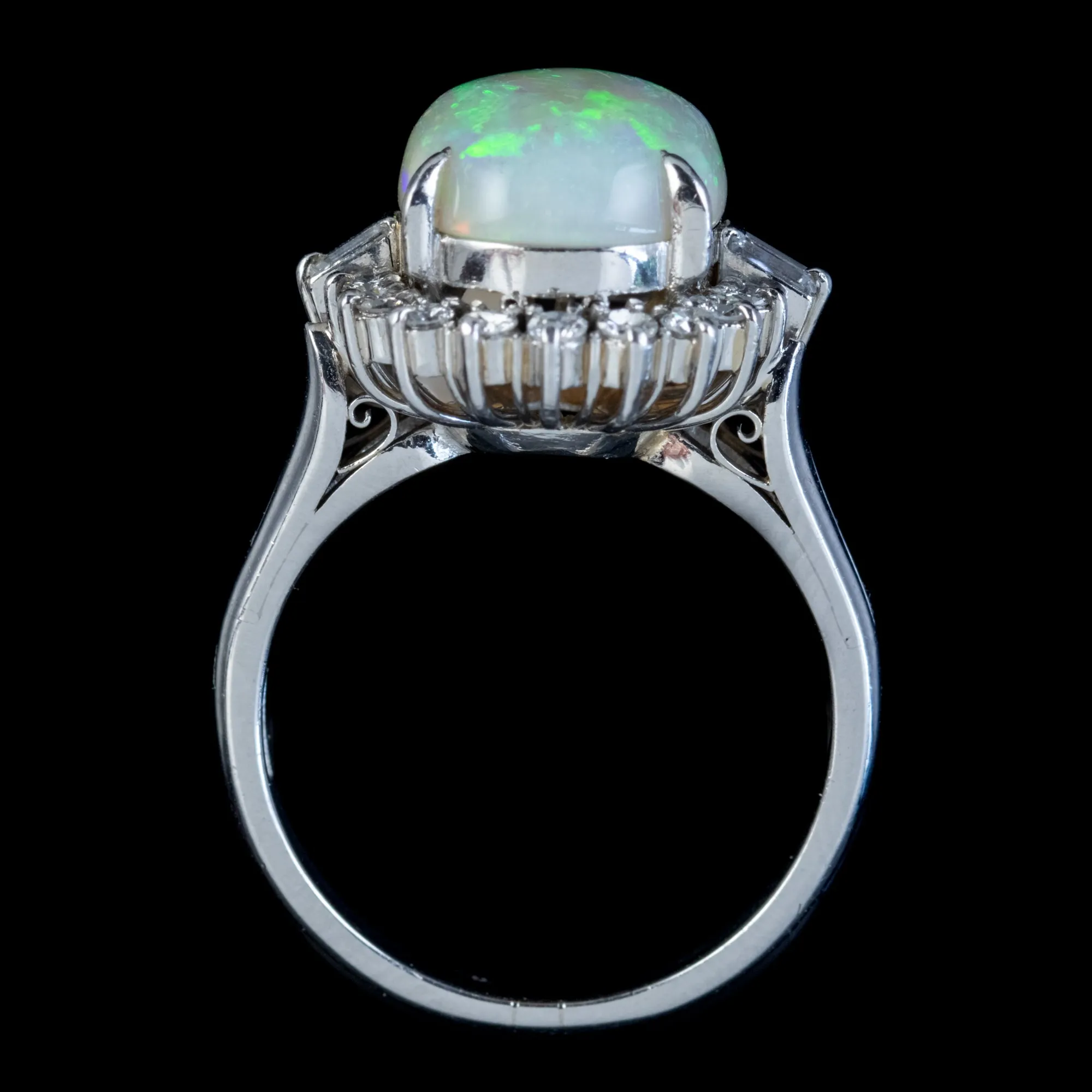 Vintage Opal Diamond Ring Platinum 6Ct Natural Opal Circa 1960