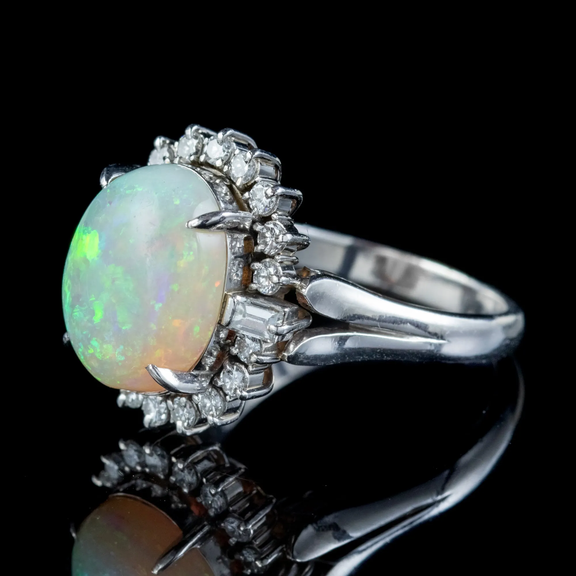 Vintage Opal Diamond Ring Platinum 6Ct Natural Opal Circa 1960