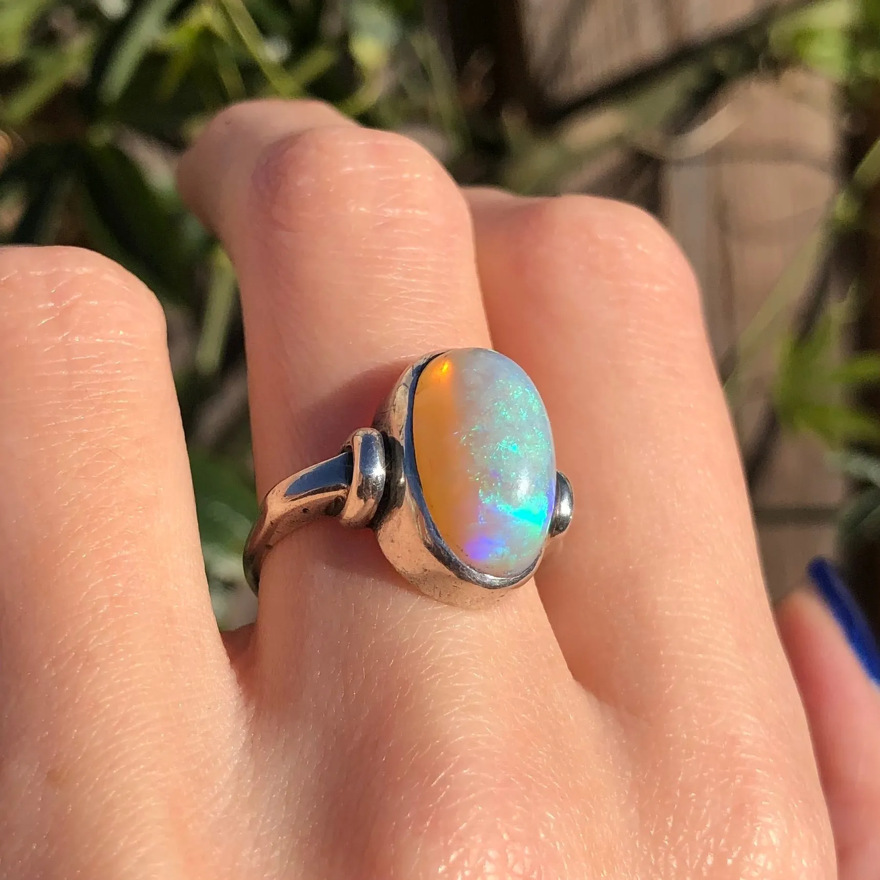 Vintage Silver Domed Opal Stone Ring