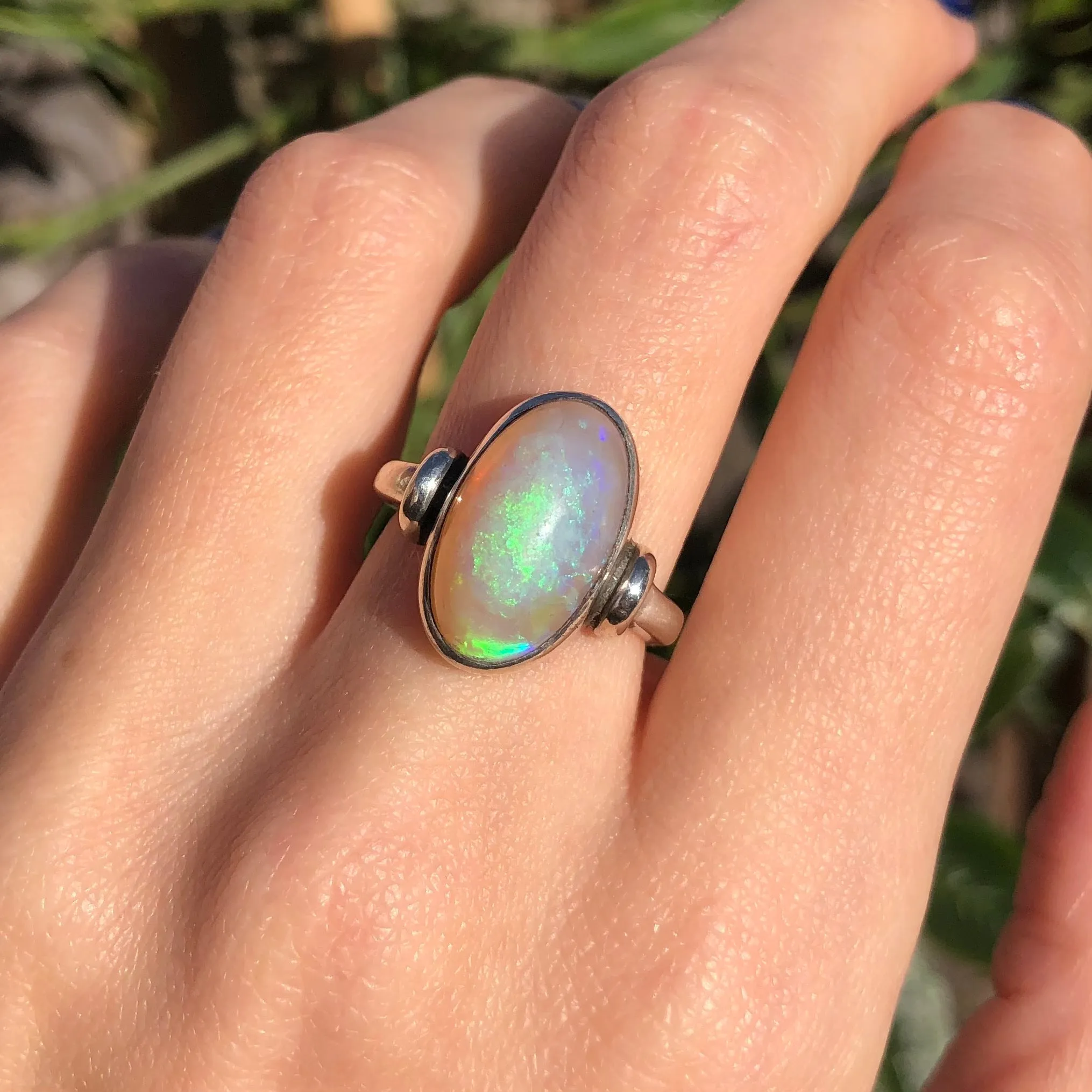 Vintage Silver Domed Opal Stone Ring